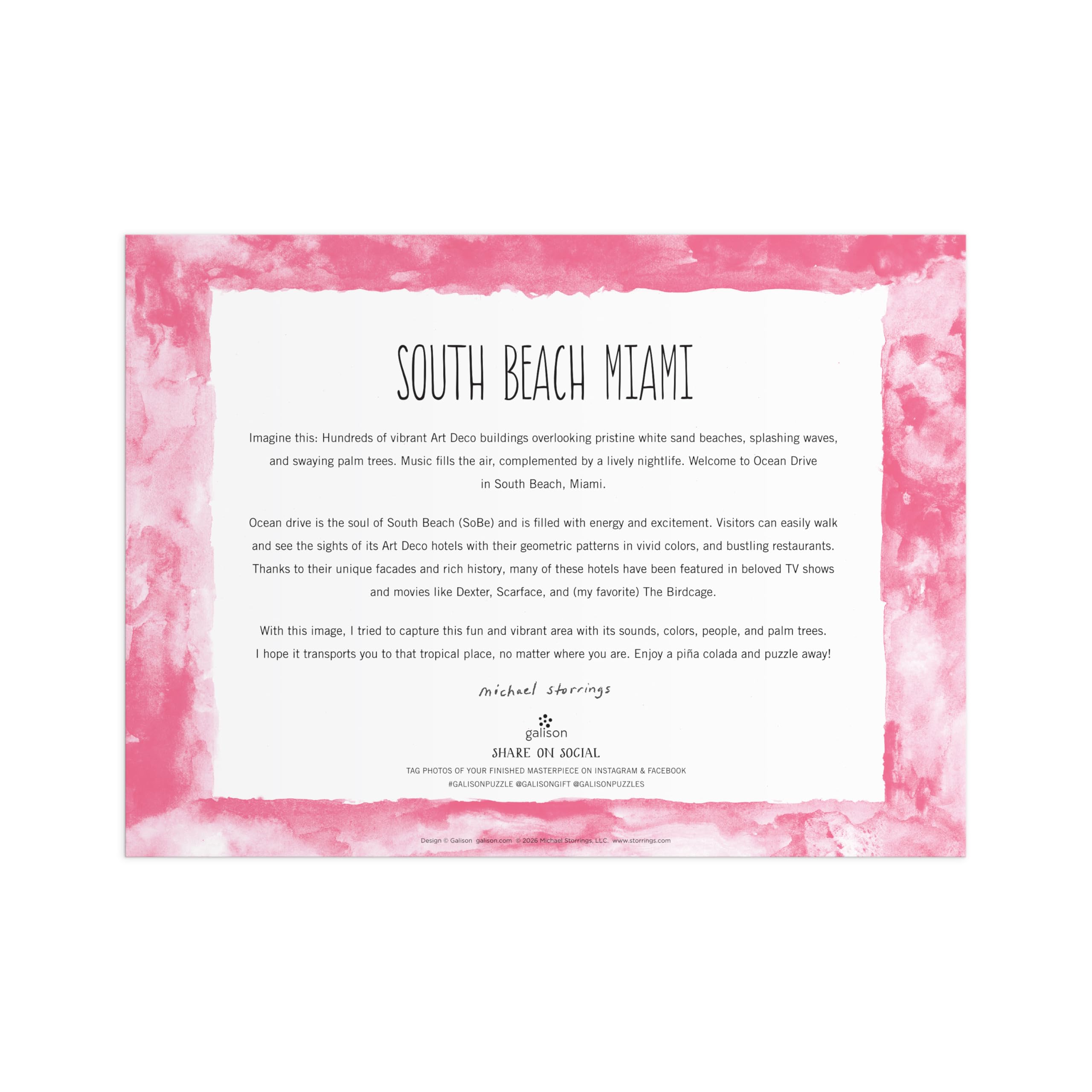 Galison Michael Storrings South Beach Miami Jigsaw Puzzle - 1000 Pieces 5