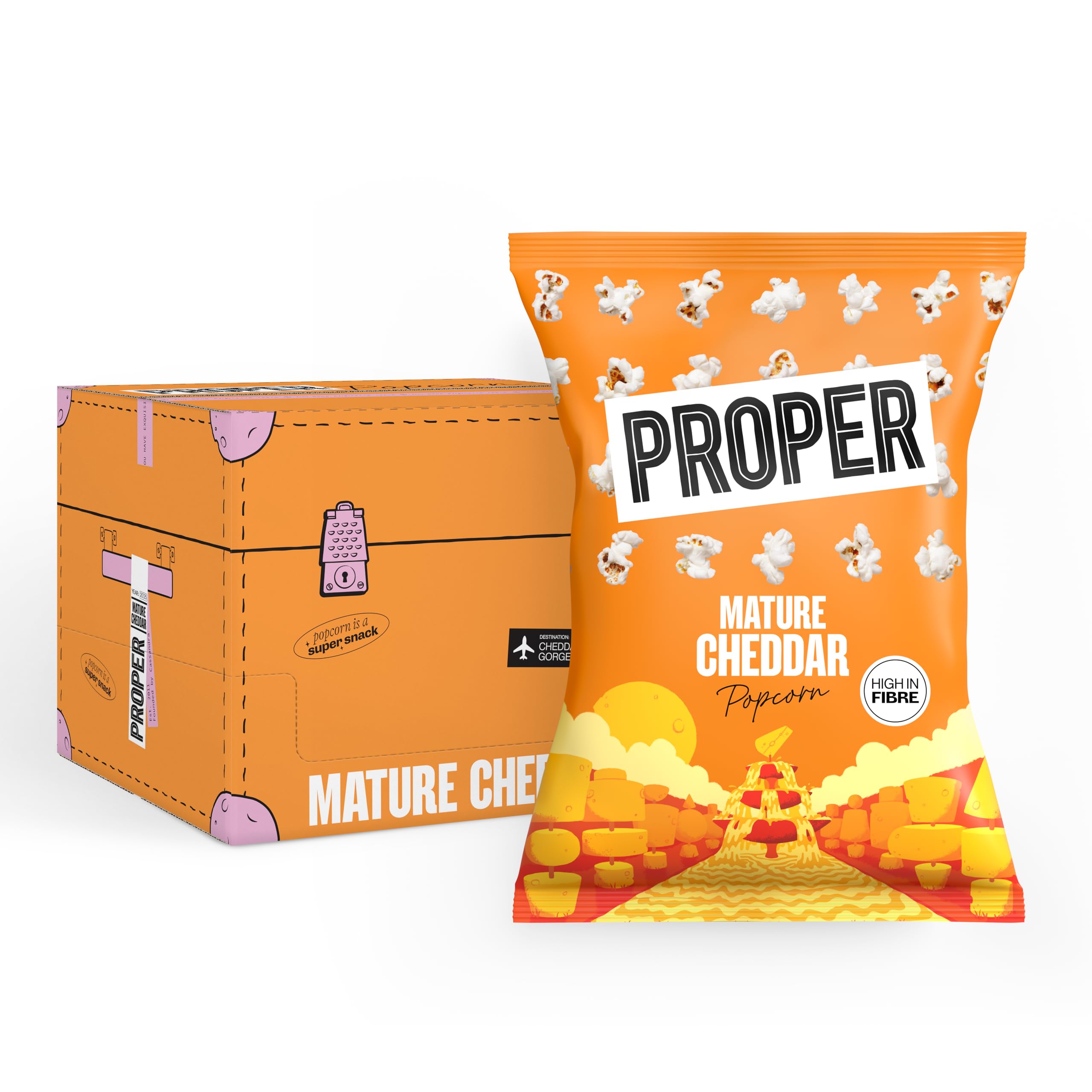 PROPER Mature Cheddar Popcorn - 24 Pack of 20g Bags | Wholegrain Snack
