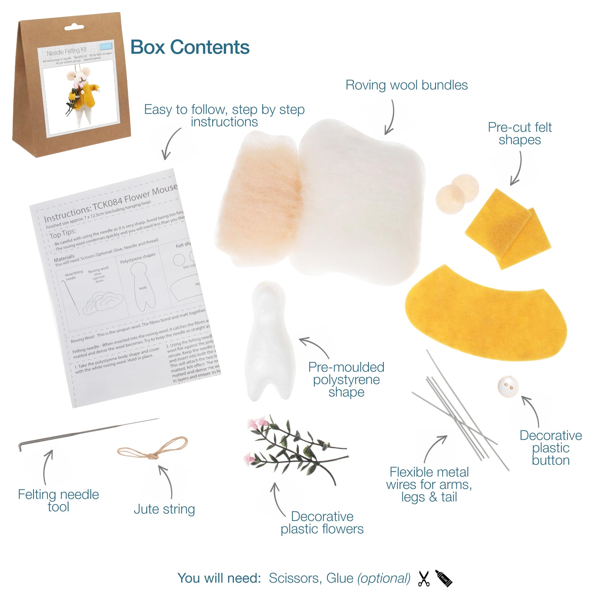 Trimits Needle Felting Craft Kit - Flower Mouse Design for Beginners 3