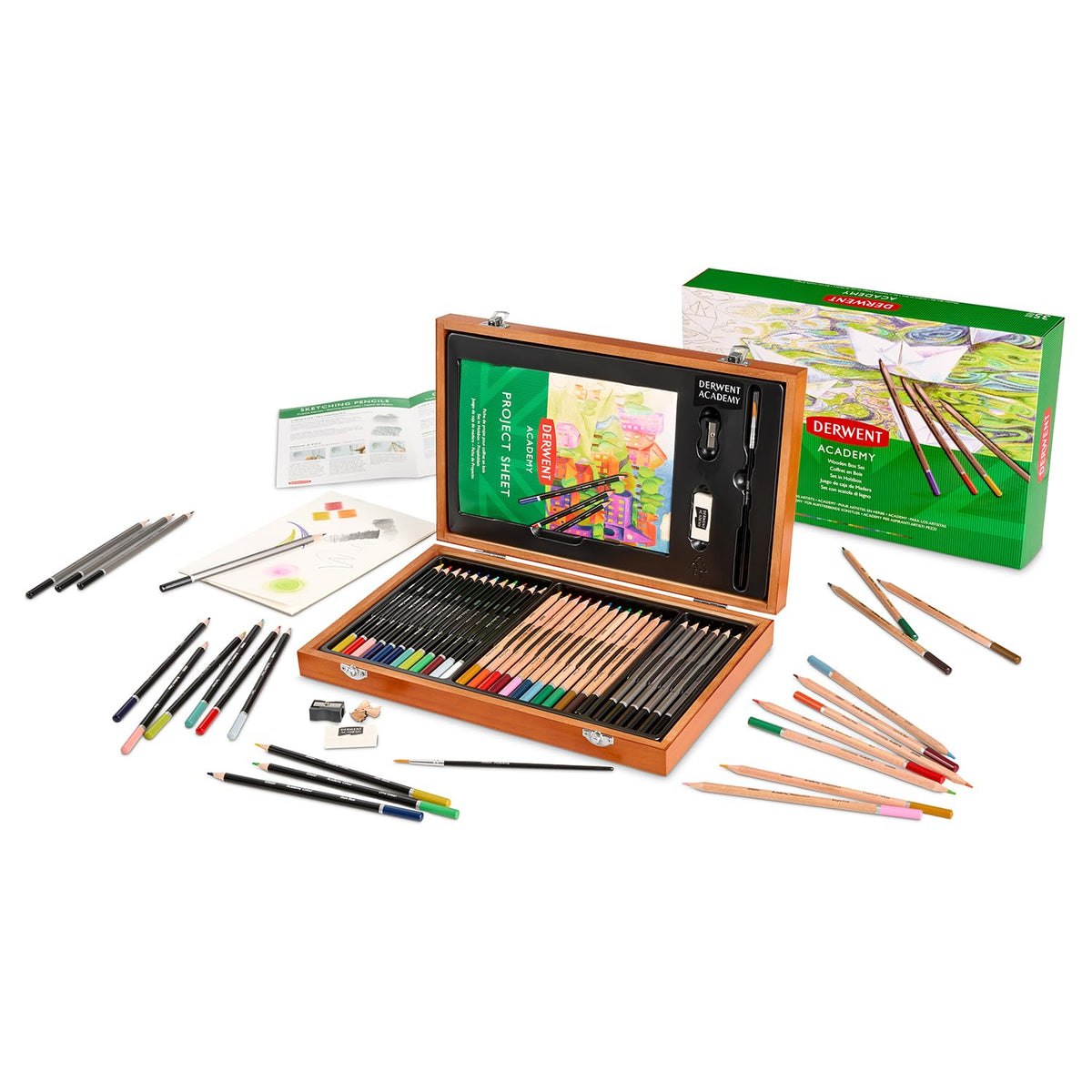 Derwent Academy Colouring and Graphite Pencils Art Supplies Set - 30 Pencils, 5 Accessories