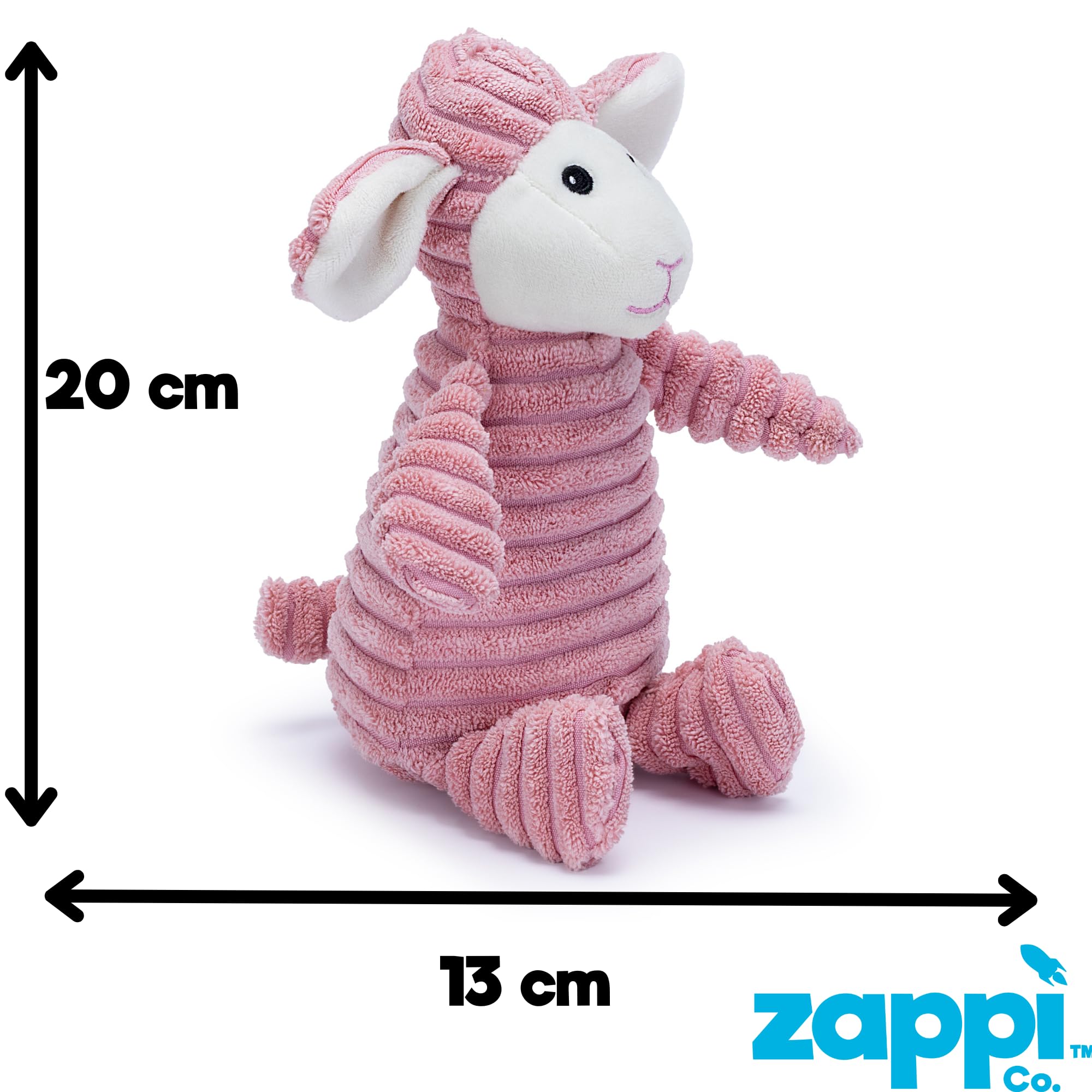 Zappi Co Pink Lamb Plush Dog Toy - Squeaker, Corduroy, Small