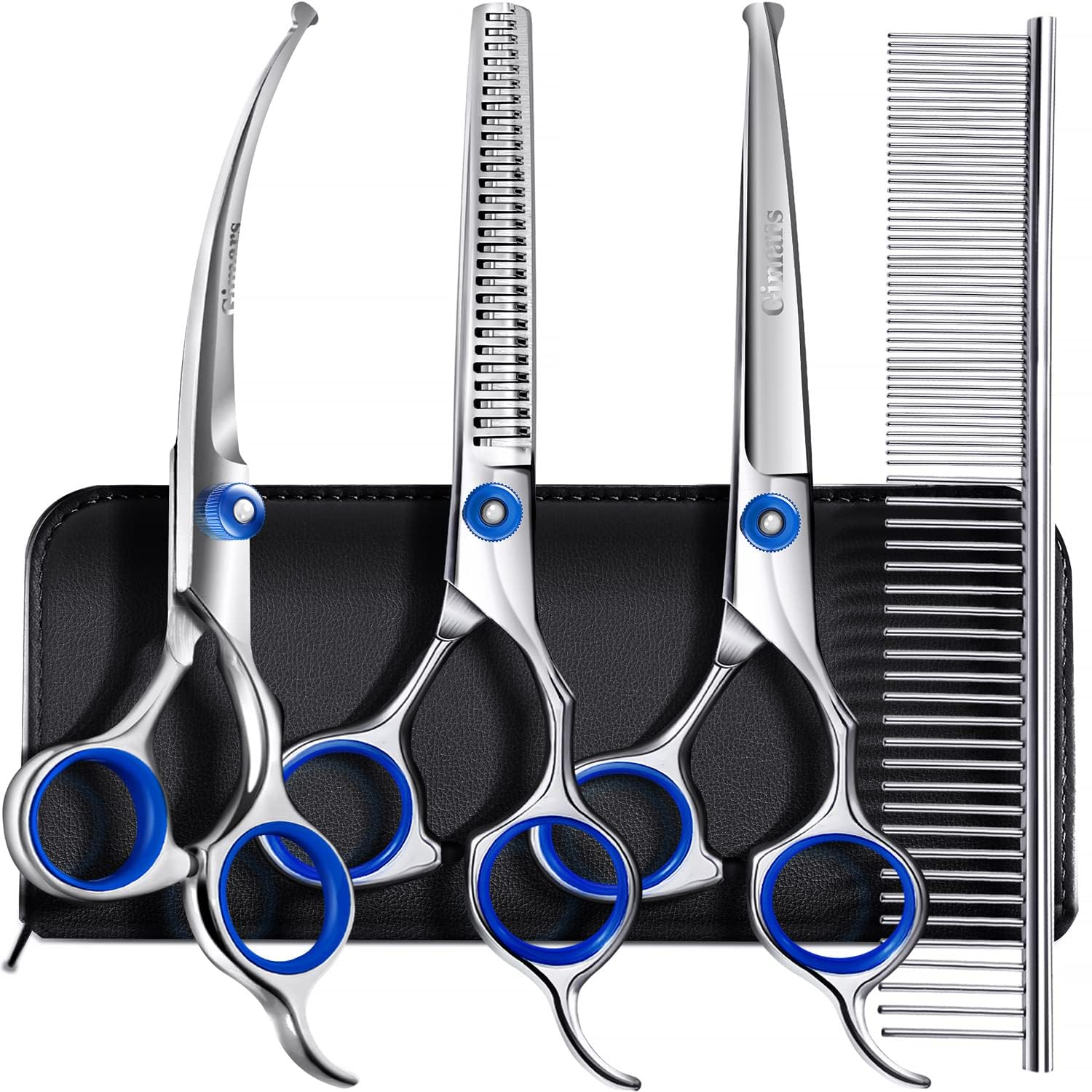 Gimars 5-in-1 Heavy Duty Stainless Steel Pet Grooming Scissors Set with Titanium Coating | Ergonomic