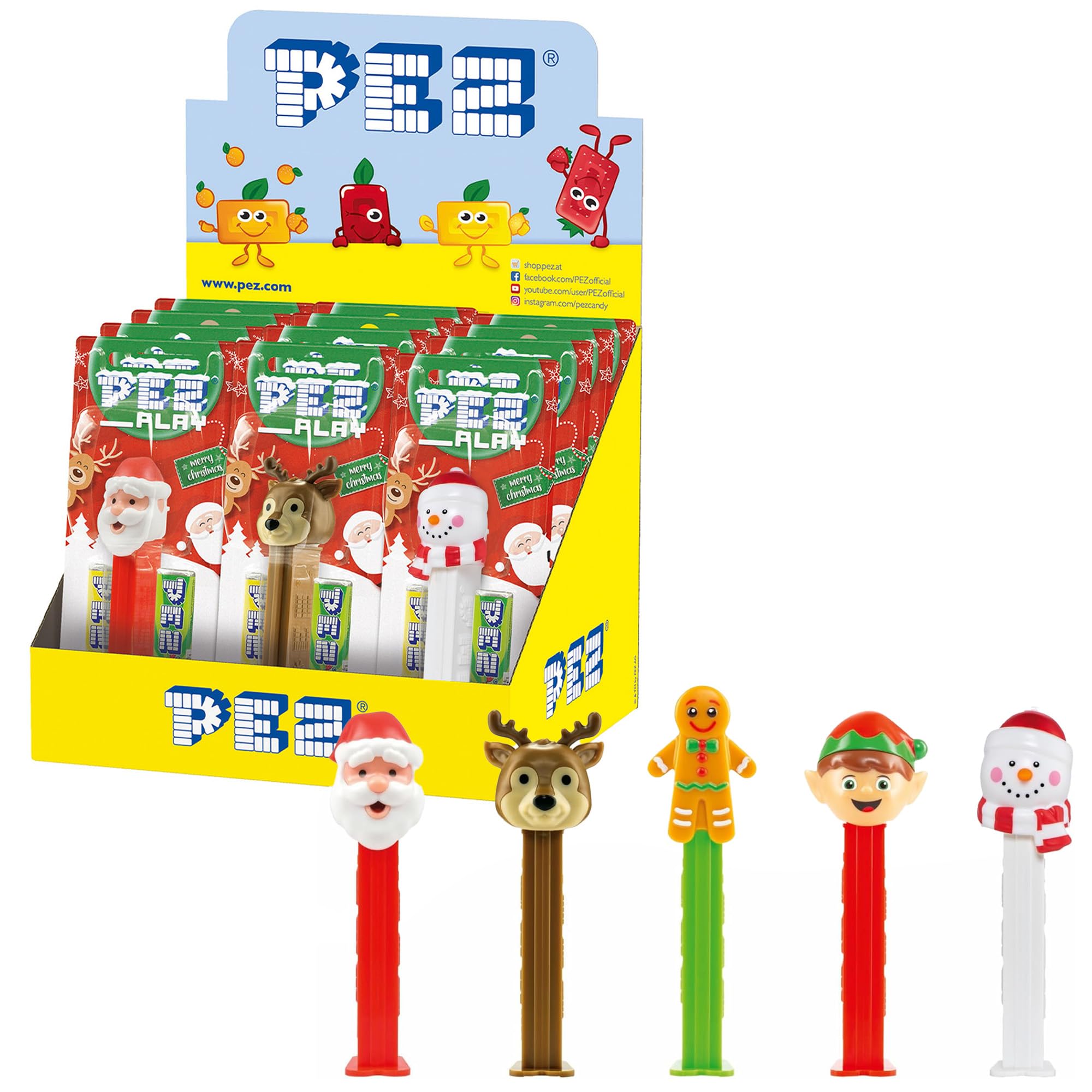 PEZ Christmas Themed Sweet Dispenser Multipack - Santa, Reindeer, Polar Bear, Snowman with Strawberry & Lemon Candy Refills 6
