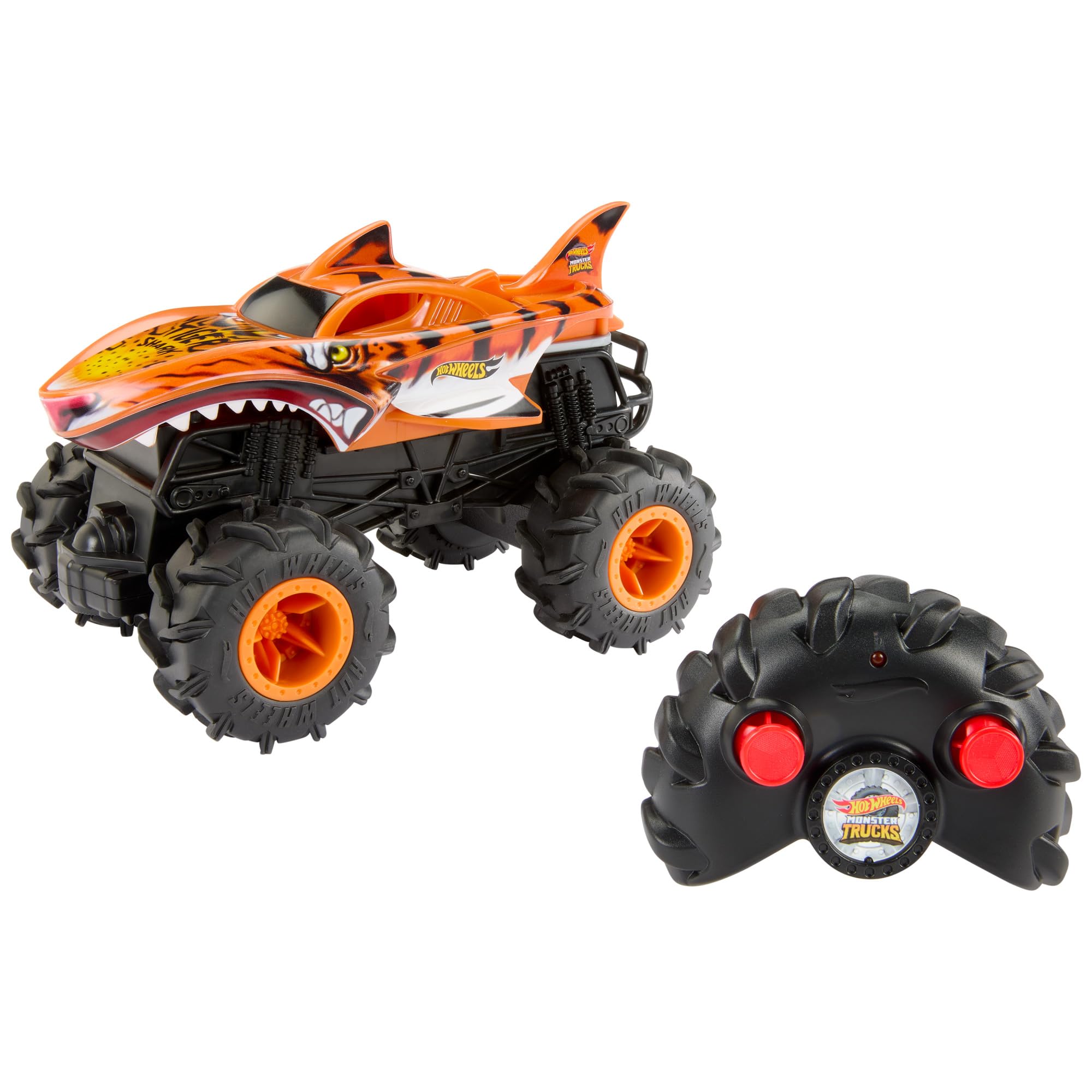 Hot Wheels Monster Trucks HW Tiger Shark RC Car - 1:24 Scale, 5 MPH, 100 ft Range