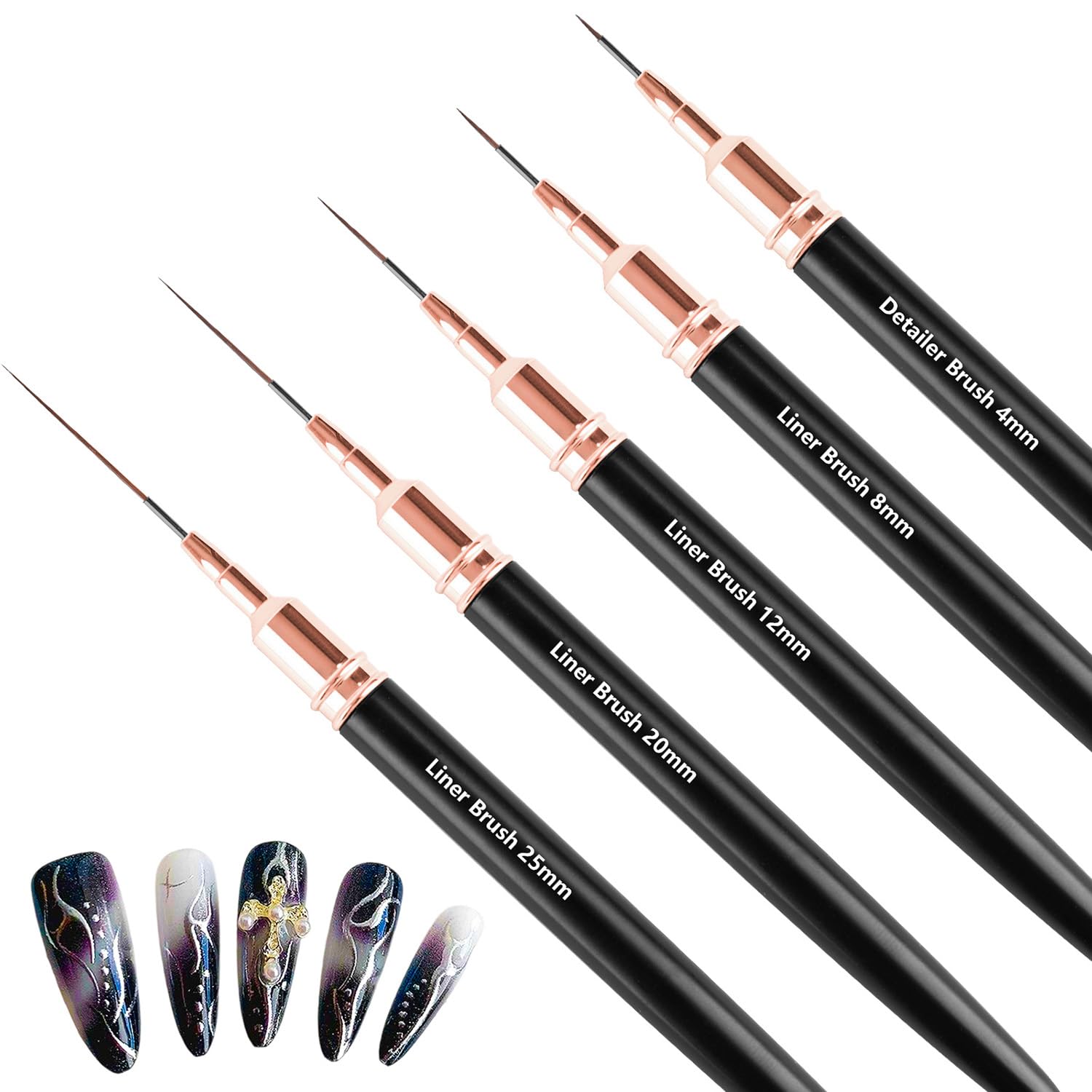 MOXYOY 5Pcs Nail Art Liner Brushes Set - Ultra-Soft Nylon, Metal Handles, 5 Sizes (4mm-25mm) 1