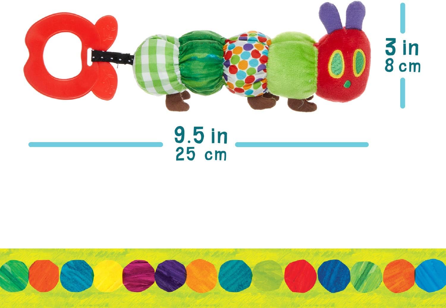 The Very Hungry Caterpillar Teether Rattle - Soft Plush Baby Toy with Crinkle Sounds & Textured Tail 2