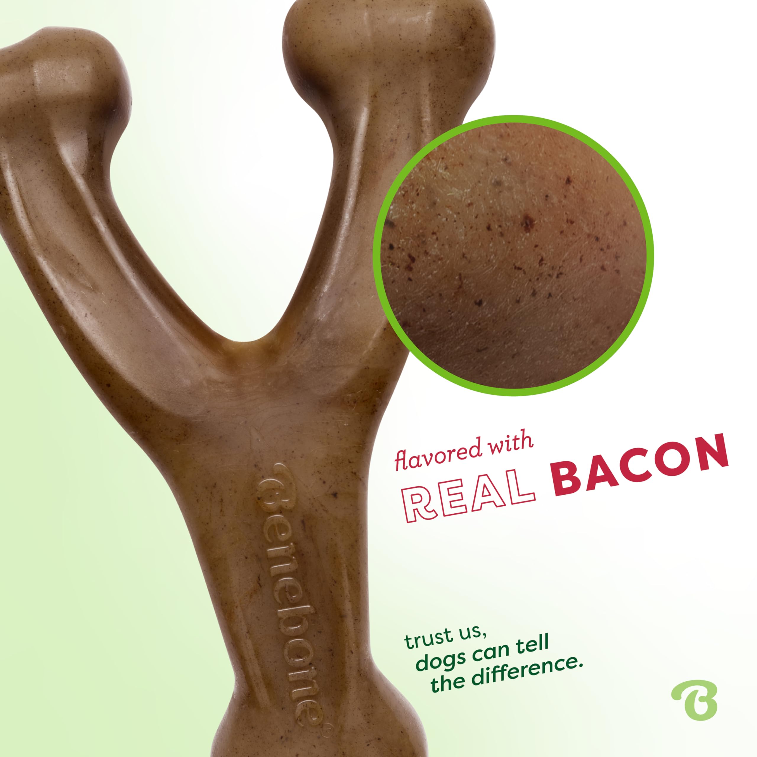 Benebone Wishbone Durable Dog Chew Toy - Bacon Flavor | Giant Size | Heavy Duty