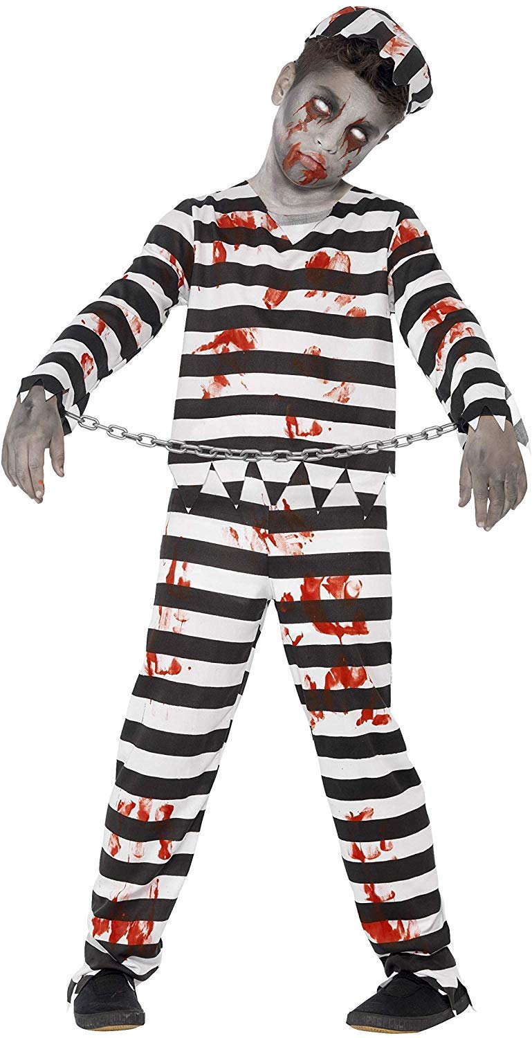 Smiffys Zombie Convict Costume - Black & White Outfit for Boys Age 7-9 Years | Polyester