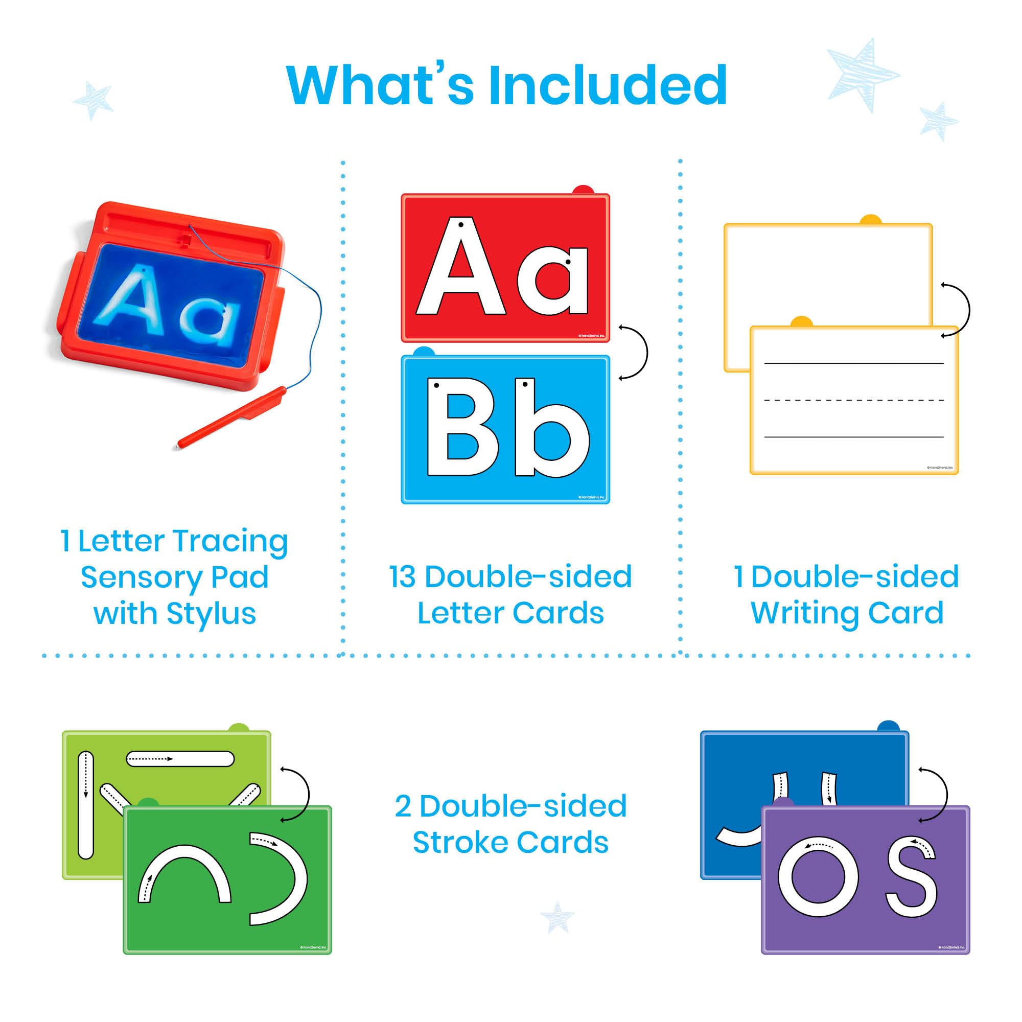 hand2mind Letter Tracing Sensory Pad - Mess-Free Gel Writing for Kids 3-5 | Includes 16 Double-Sided Cards