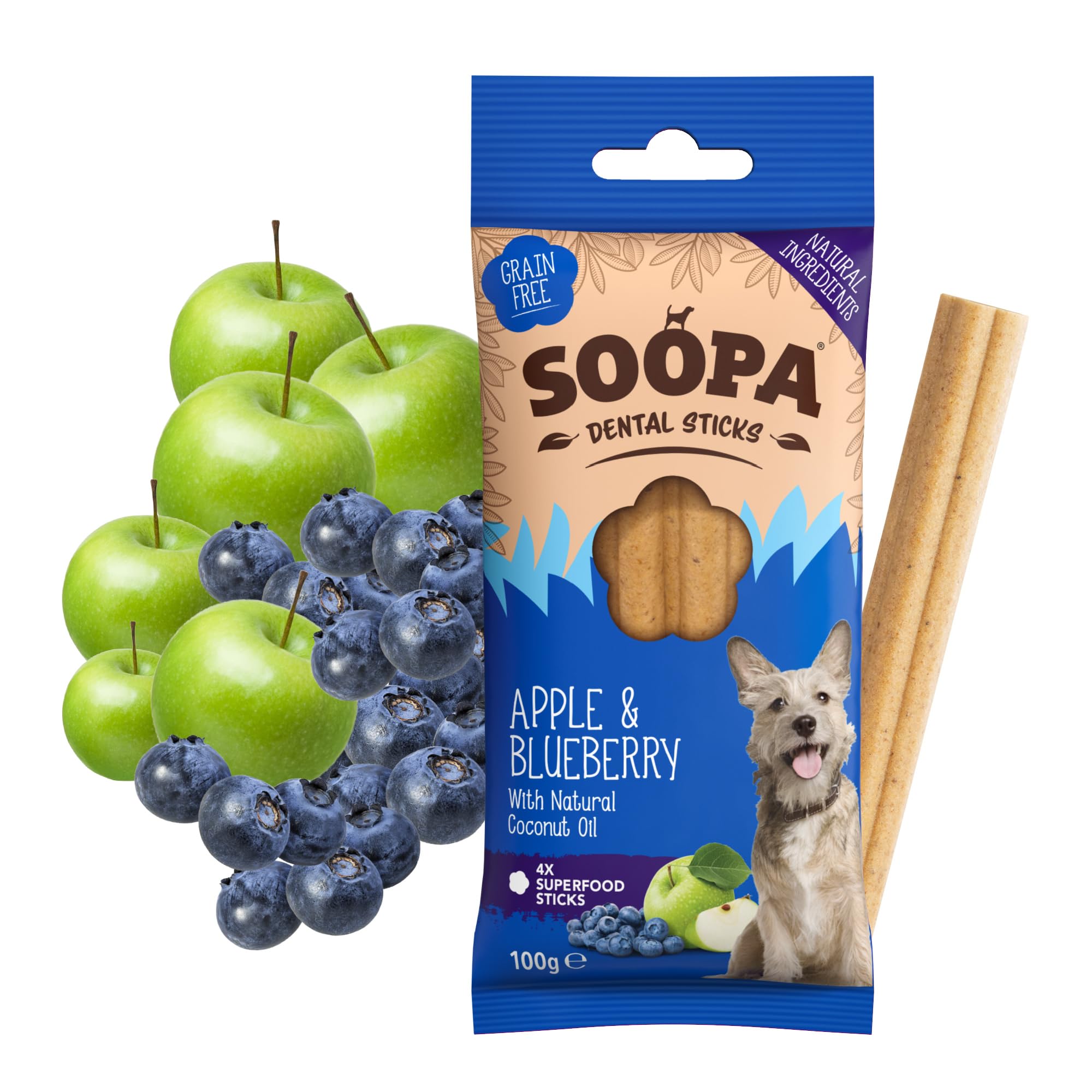Soopa Apple & Blueberry Dental Sticks - All Natural | Low Fat | All Life Stages 2