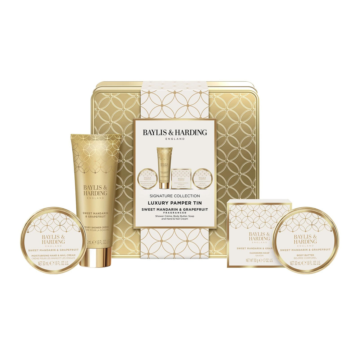 Baylis & Harding Sweet Mandarin & Grapefruit Pamper Tin Gift Set - 4-Piece