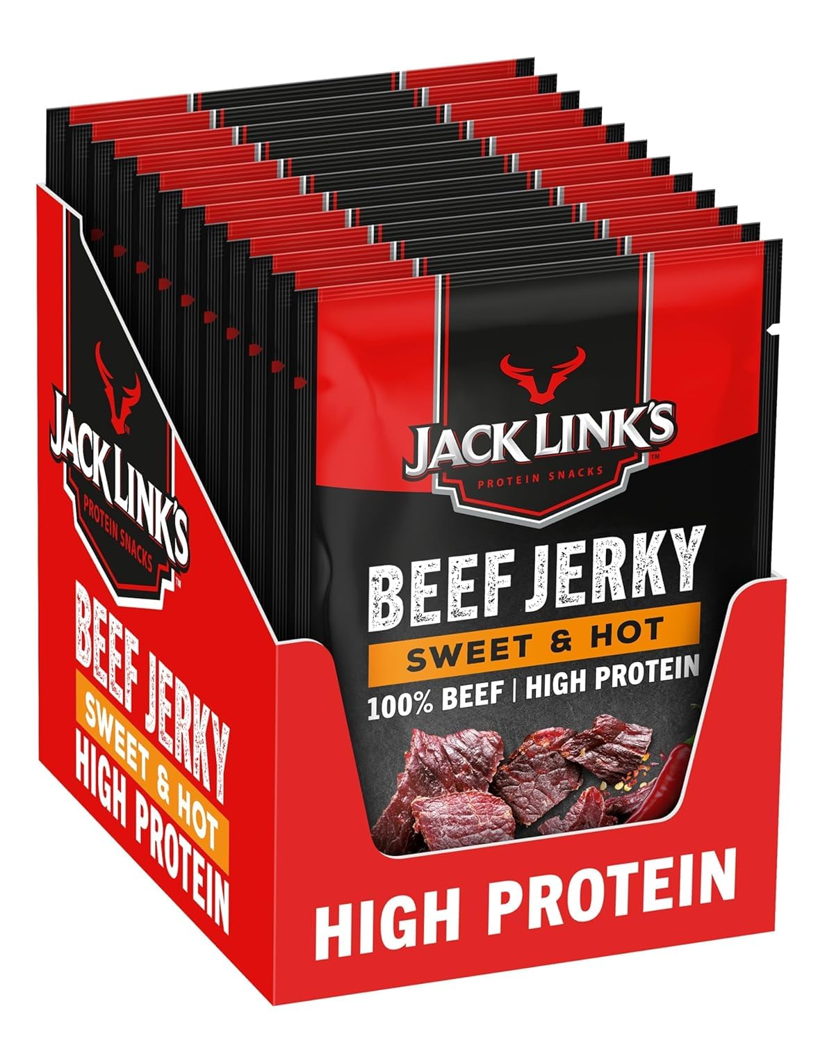 Jack Link's Beef Jerky Sweet & Hot - 12 x 40g Packs | High Protein Snack
