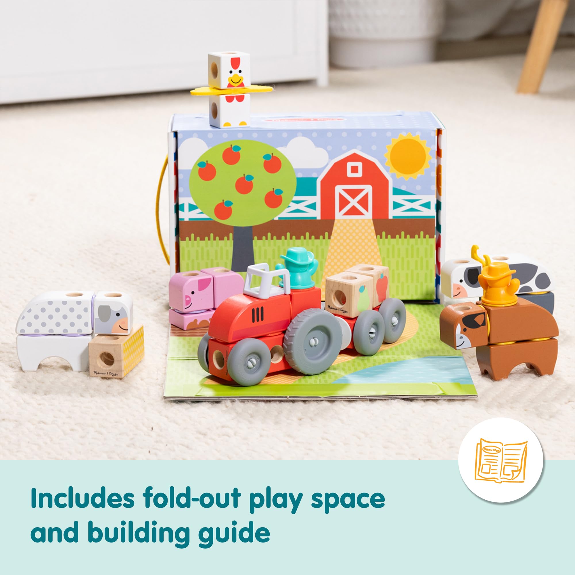 Melissa & Doug Blockables Farm Snap And Play Connectable Wooden Blocks Set for Ages 2+ 3