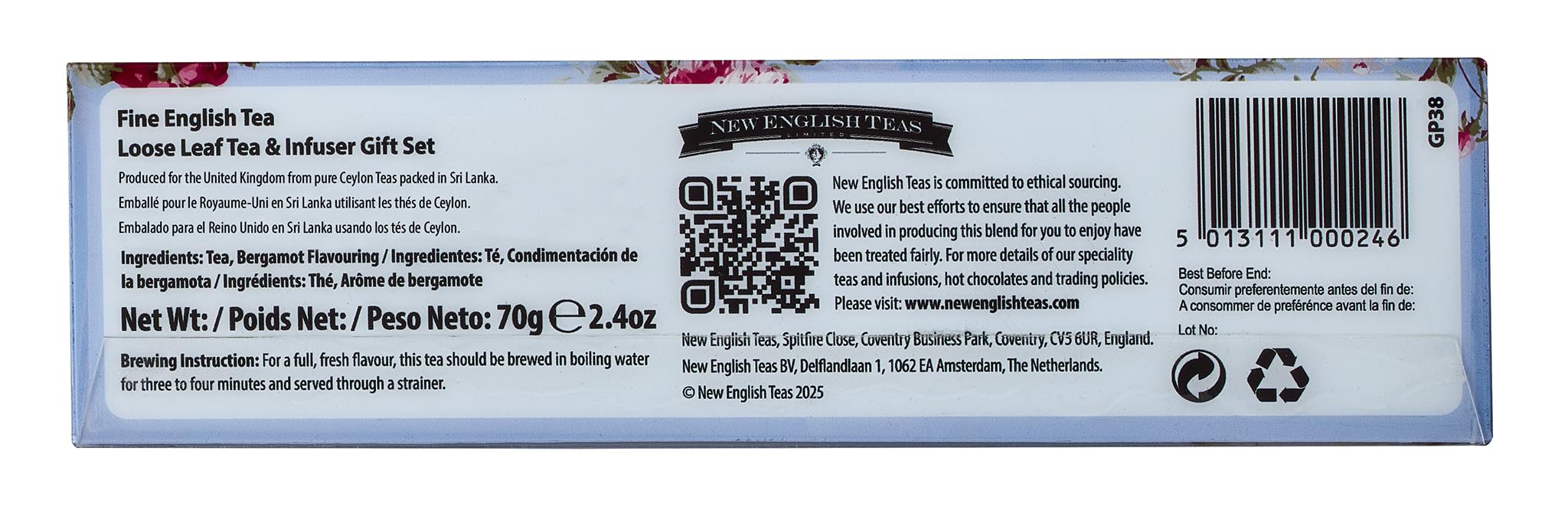 New English Teas Loose Leaf Black Tea Gift Set with Infuser | 3 Floral Tins | 70g 9