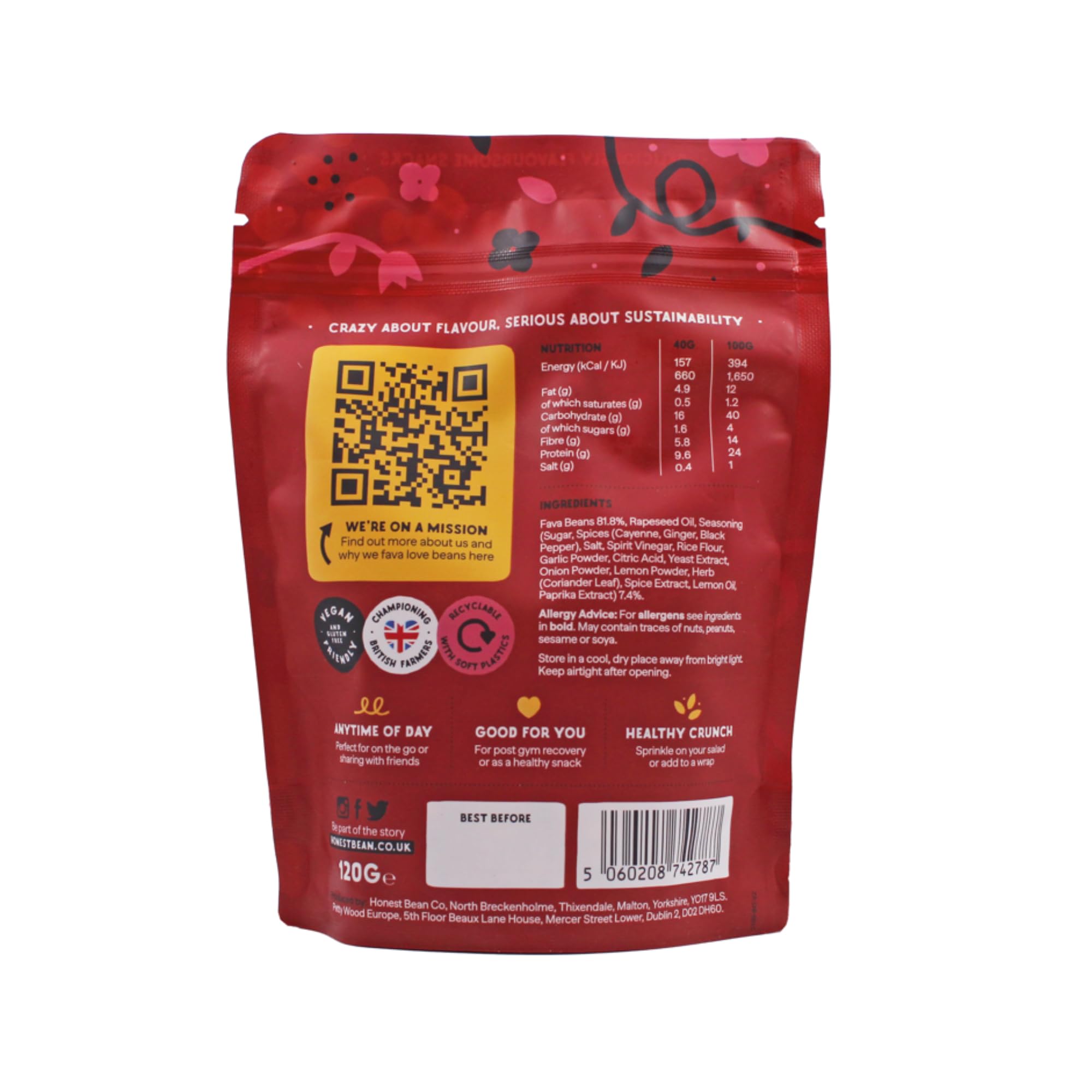 The Honest Bean Co Roasted Fava Bean Chilli & Lemon - High Protein, Vegan Snack, 120g 2