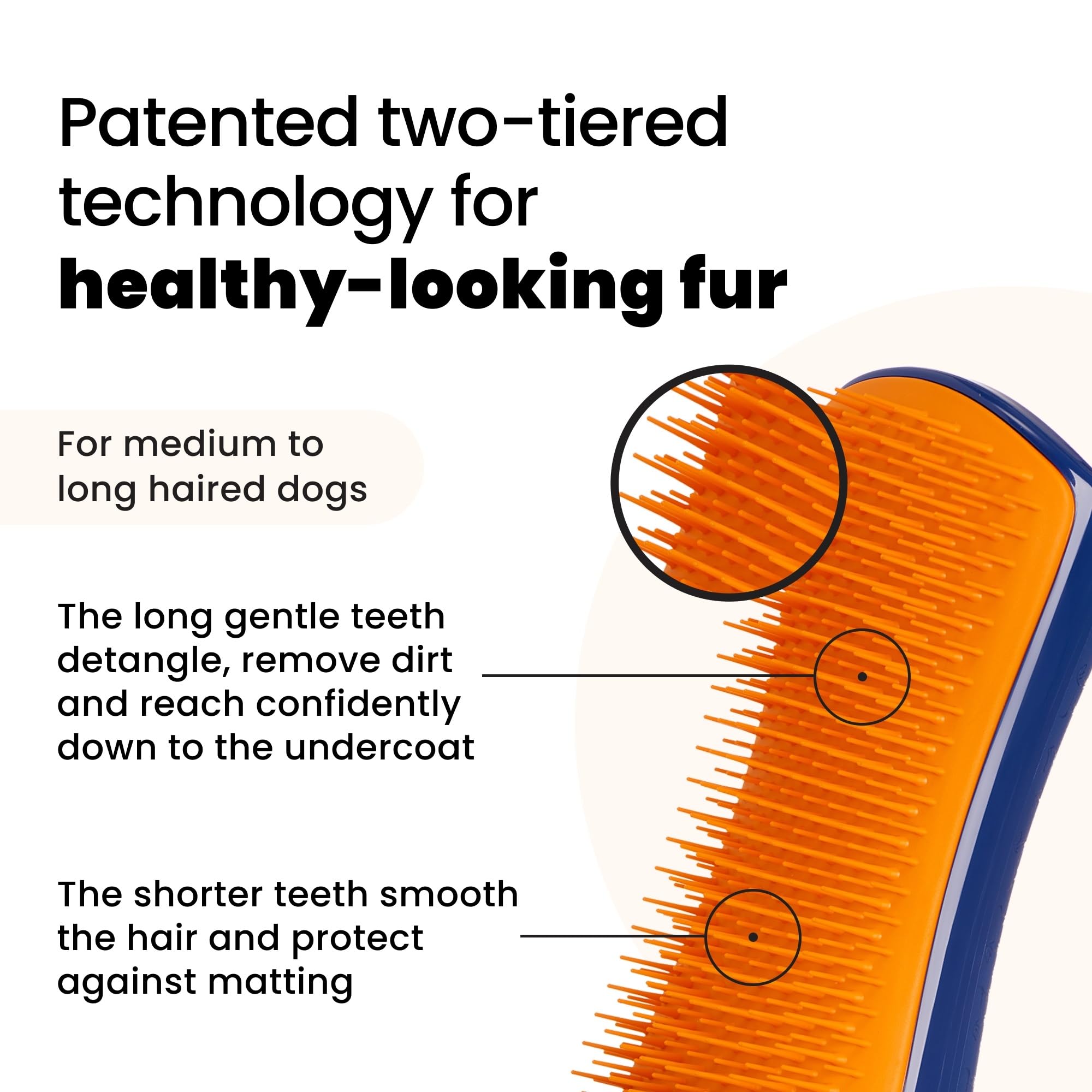 Pet Teezer Detangling Dog Grooming Brush - Navy & Orange, Size L | Lightweight Nylon Plastic