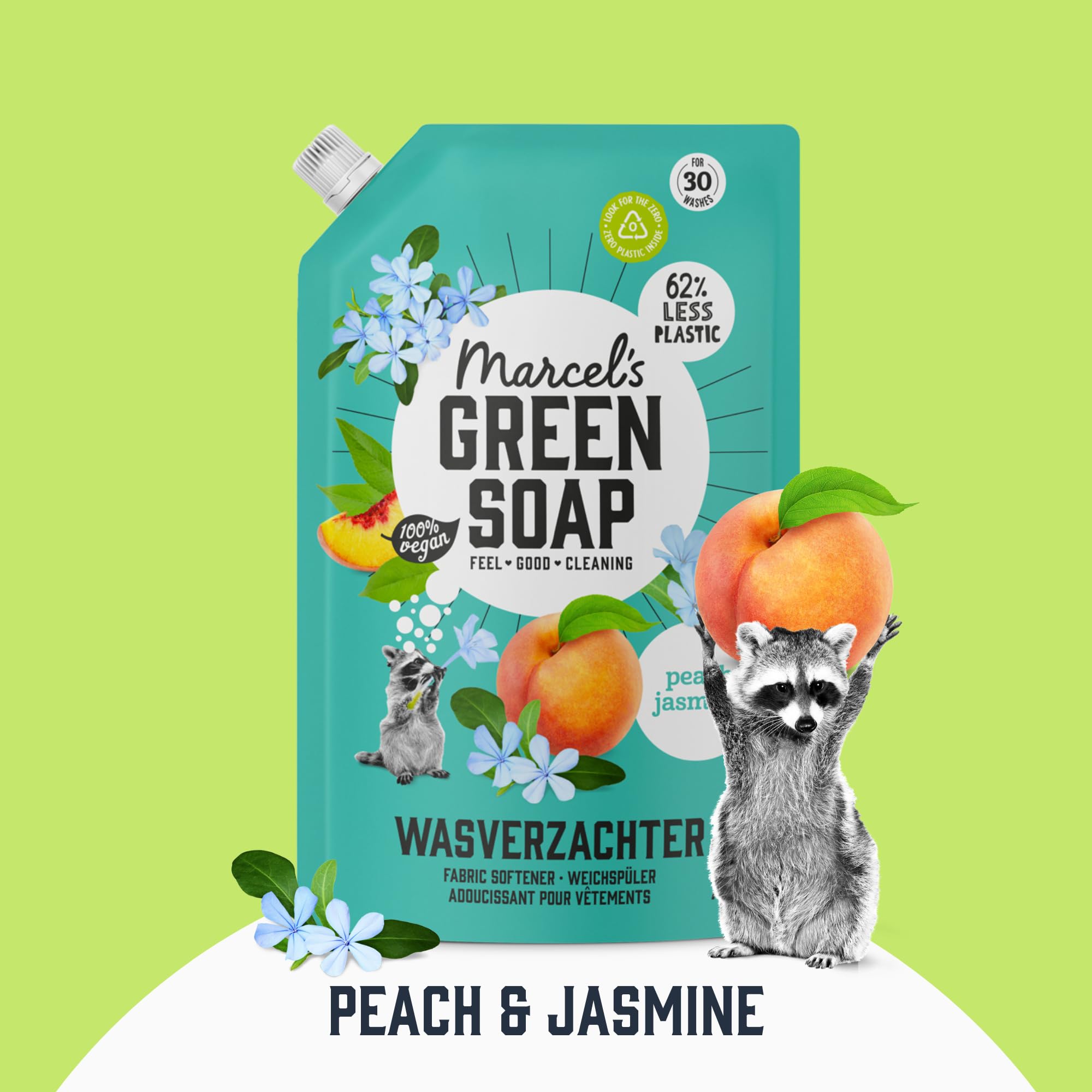Marcel's Green Soap Fabric Softener Refill - Peach & Jasmine Scent | 750 ml | Vegan Formula 7