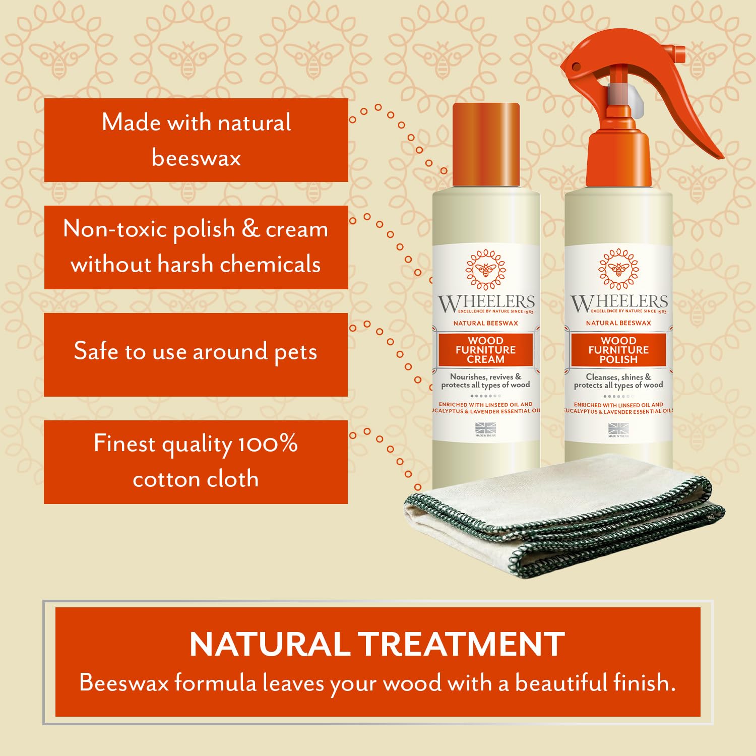 Wheelers Natural Wood Furniture Cream - Beeswax & Linseed Oil Polish | 300ml | Lavender Scent 5