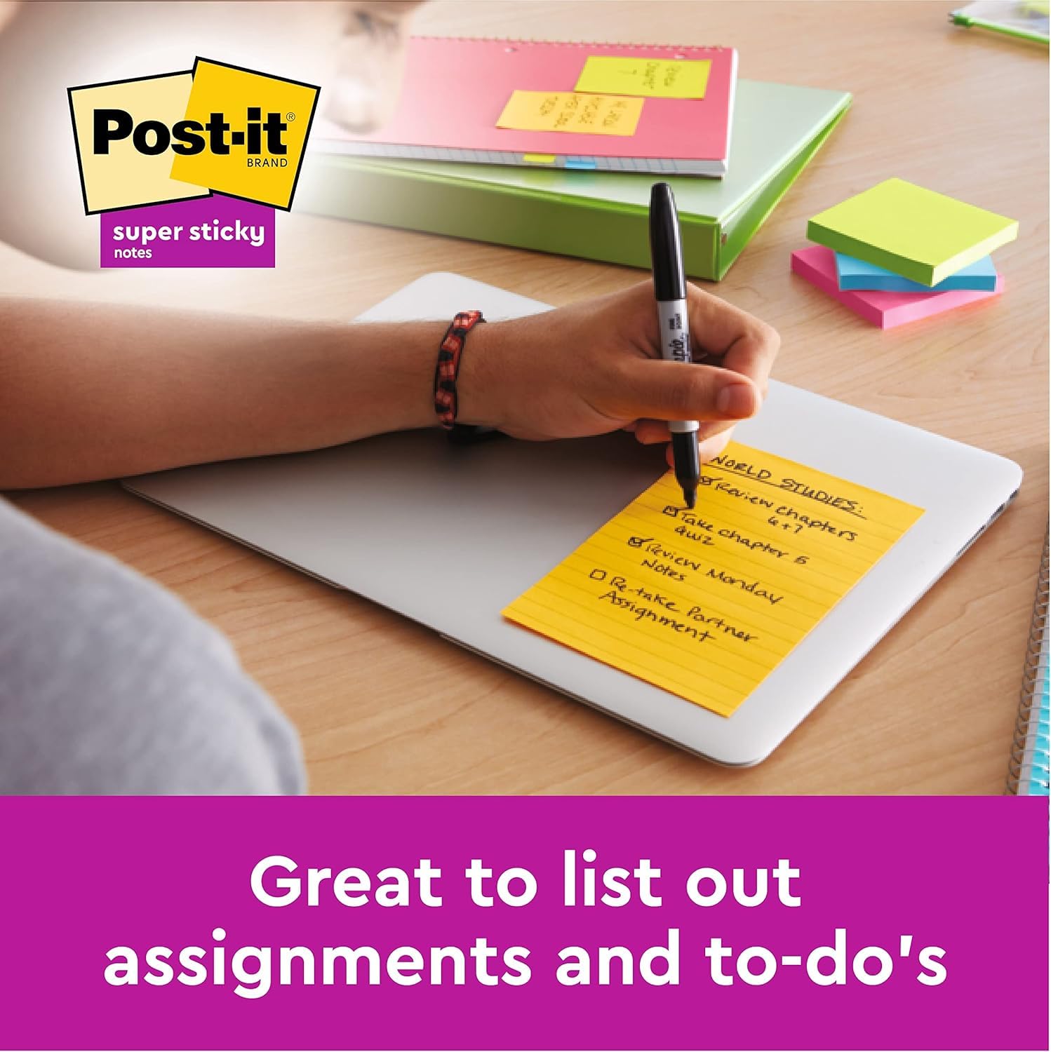 Post-it Super Sticky Large Notes - Lined, Green, 70 Sheets, 1 Pad | 101 mm x 101 mm 5