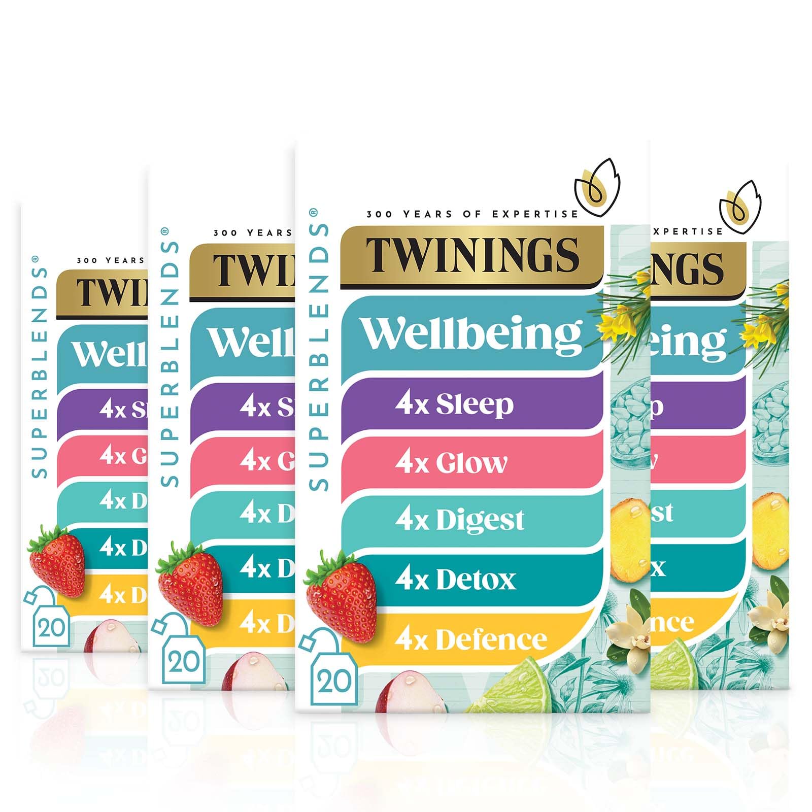 Twinings Superblends Wellbeing Collection - Defence, Glow, Digest, Detox & Sleep Tea Bags, 80 Biodegradable Tea Bags