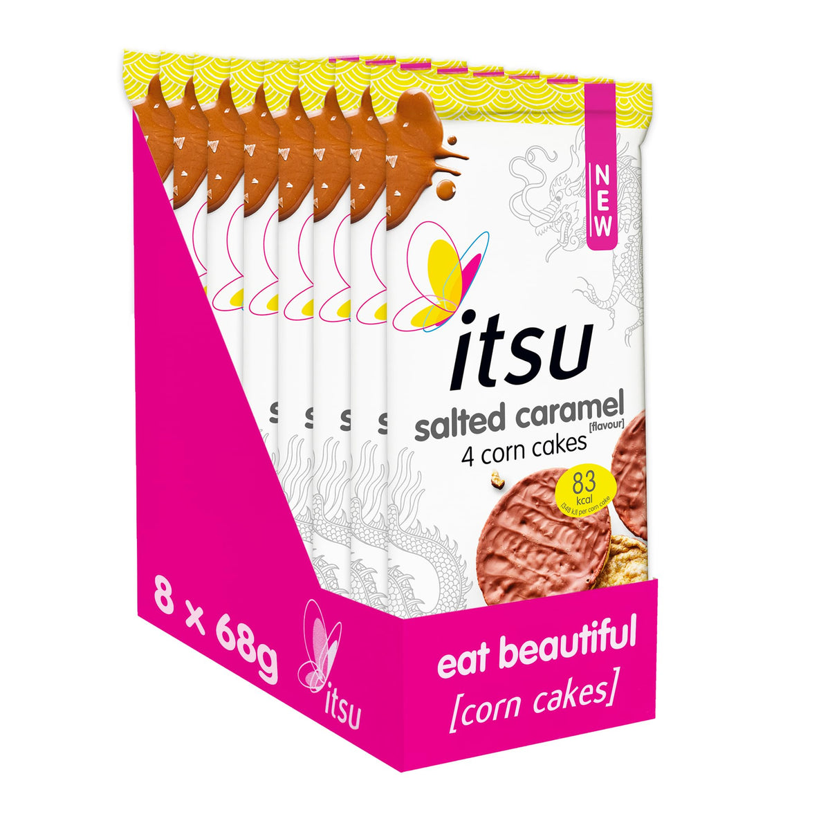 itsu Salted Caramel Flavour Corn Cakes 68g | Sharing Snack | Pack of 8