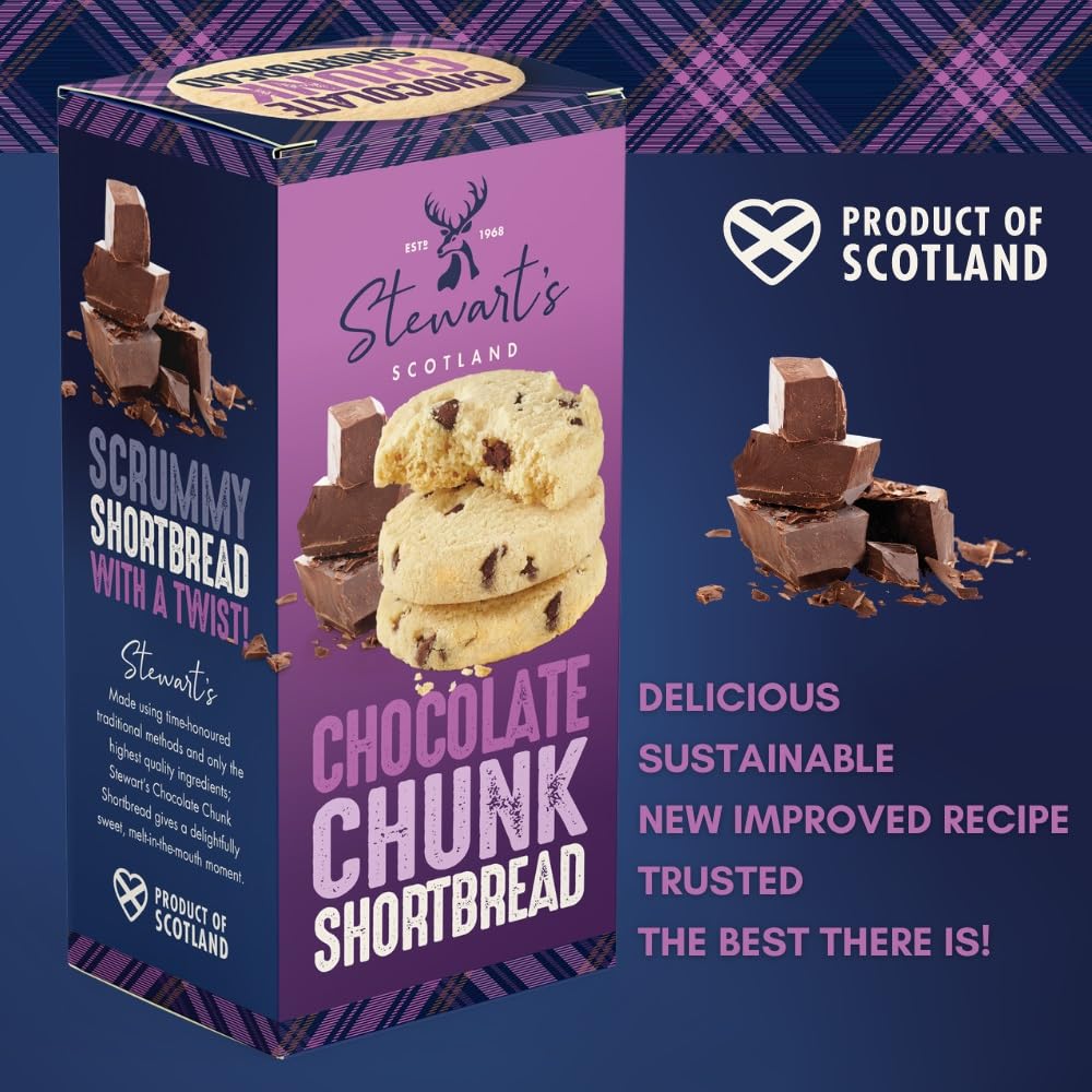 Stewart's Signature Range Chocolate Chunk Shortbread (160g) - Traditional Scottish Biscuit