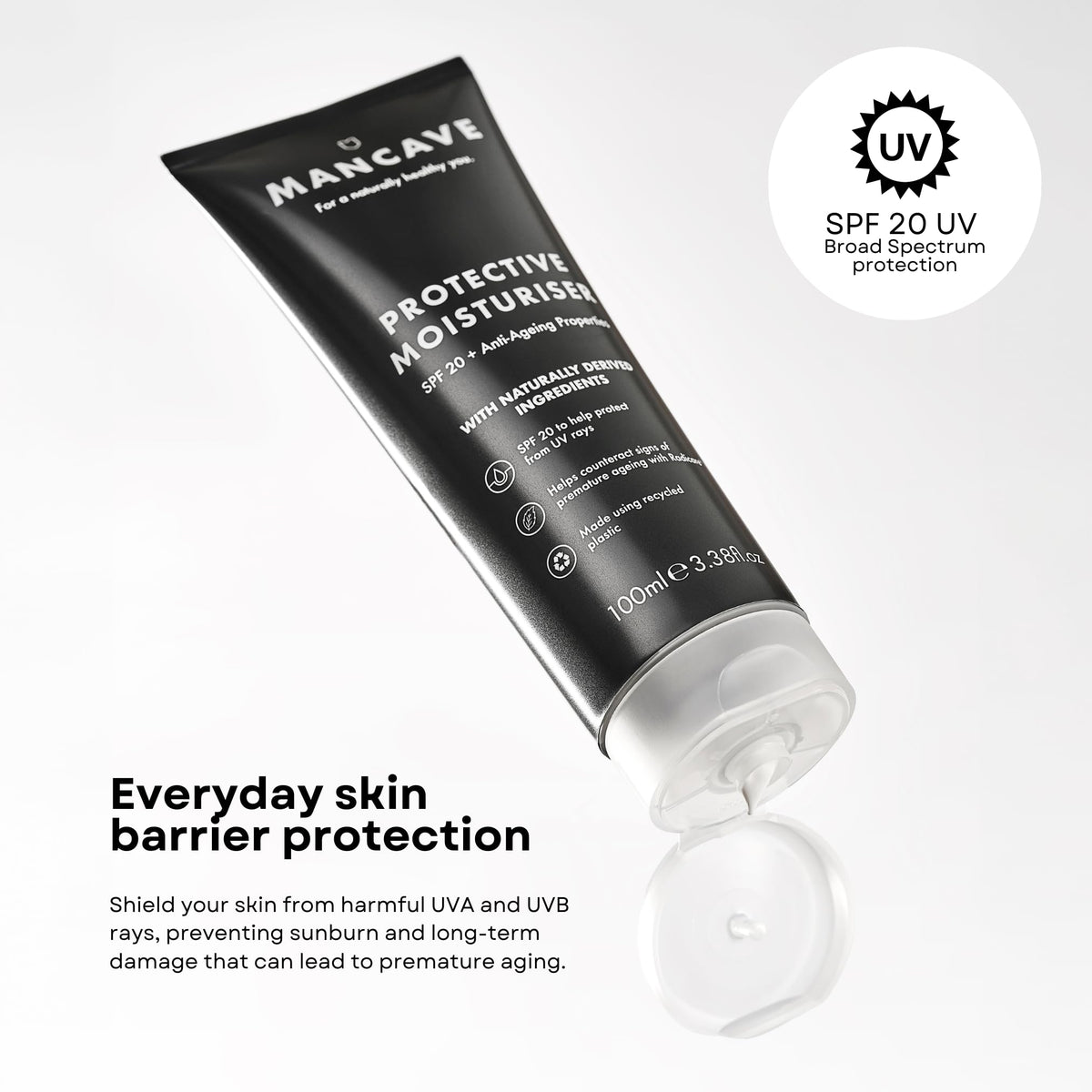 ManCave Anti-Ageing & SPF20 Moisturiser for Men - 100ml | Hydrating | Broad Spectrum Sun Protection