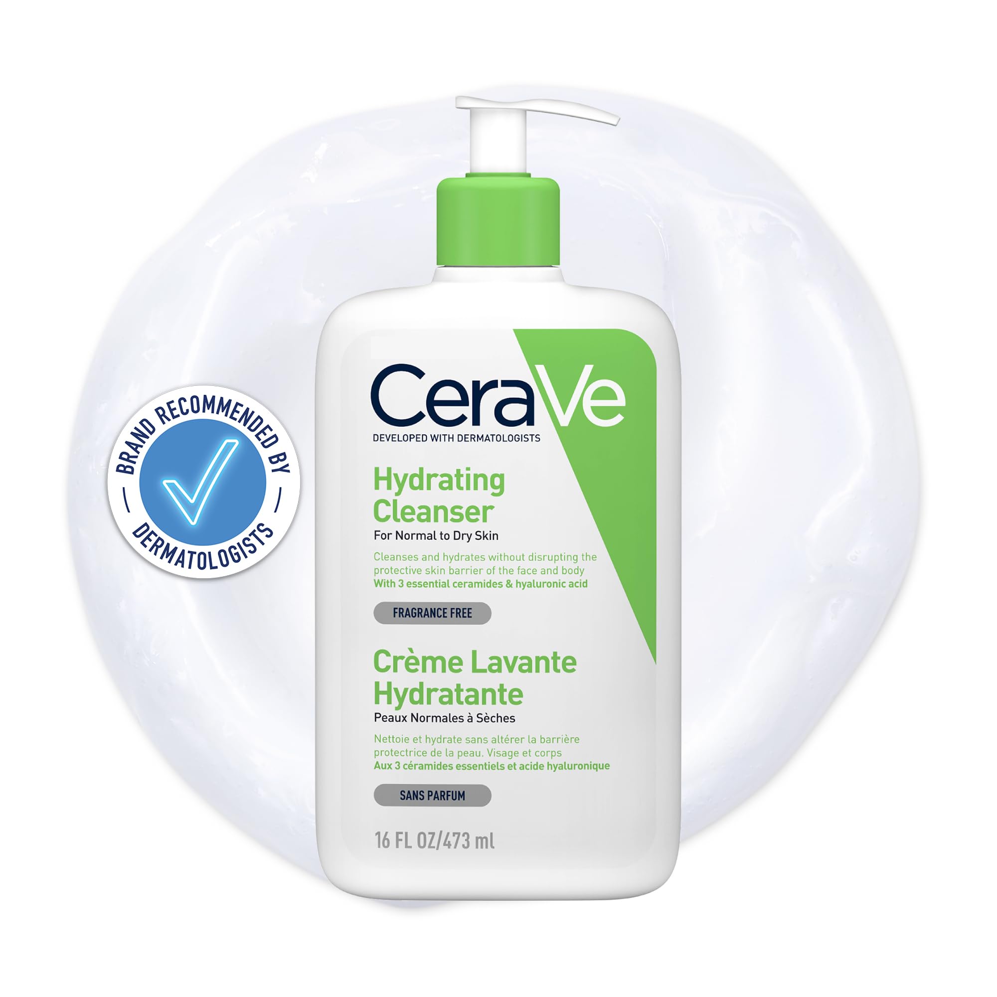 CeraVe Hydrating Cleanser for Face & Body (473 ml) - Fragrance-Free, Non-Foaming Gel with Ceramides & Hyaluronic Acid 1