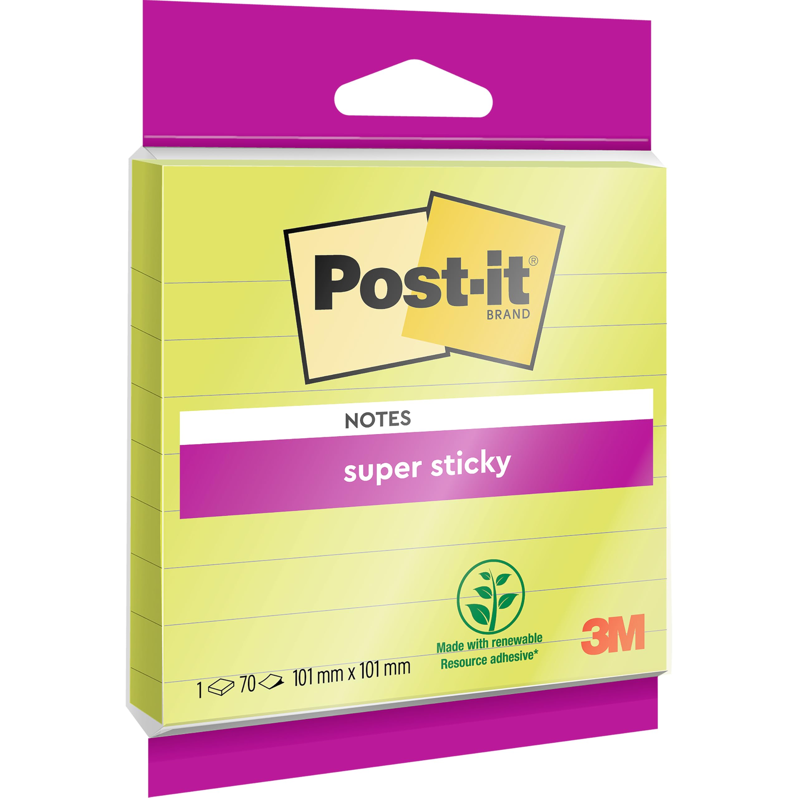 Post-it Super Sticky Large Notes - Lined, Green, 70 Sheets, 1 Pad | 101 mm x 101 mm 1