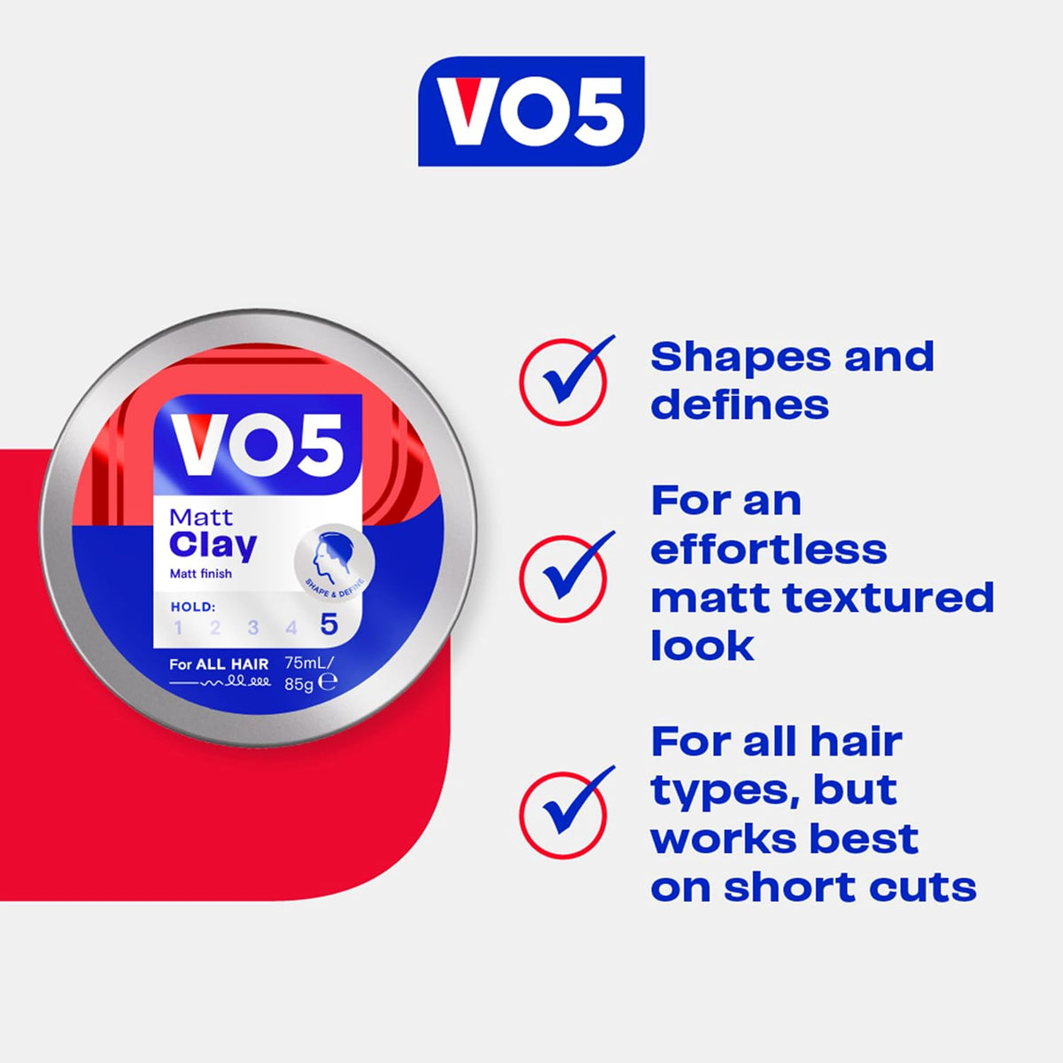 VO5 Matt Hair Clay - Long-Lasting Hold & Matte Finish | 75 ml