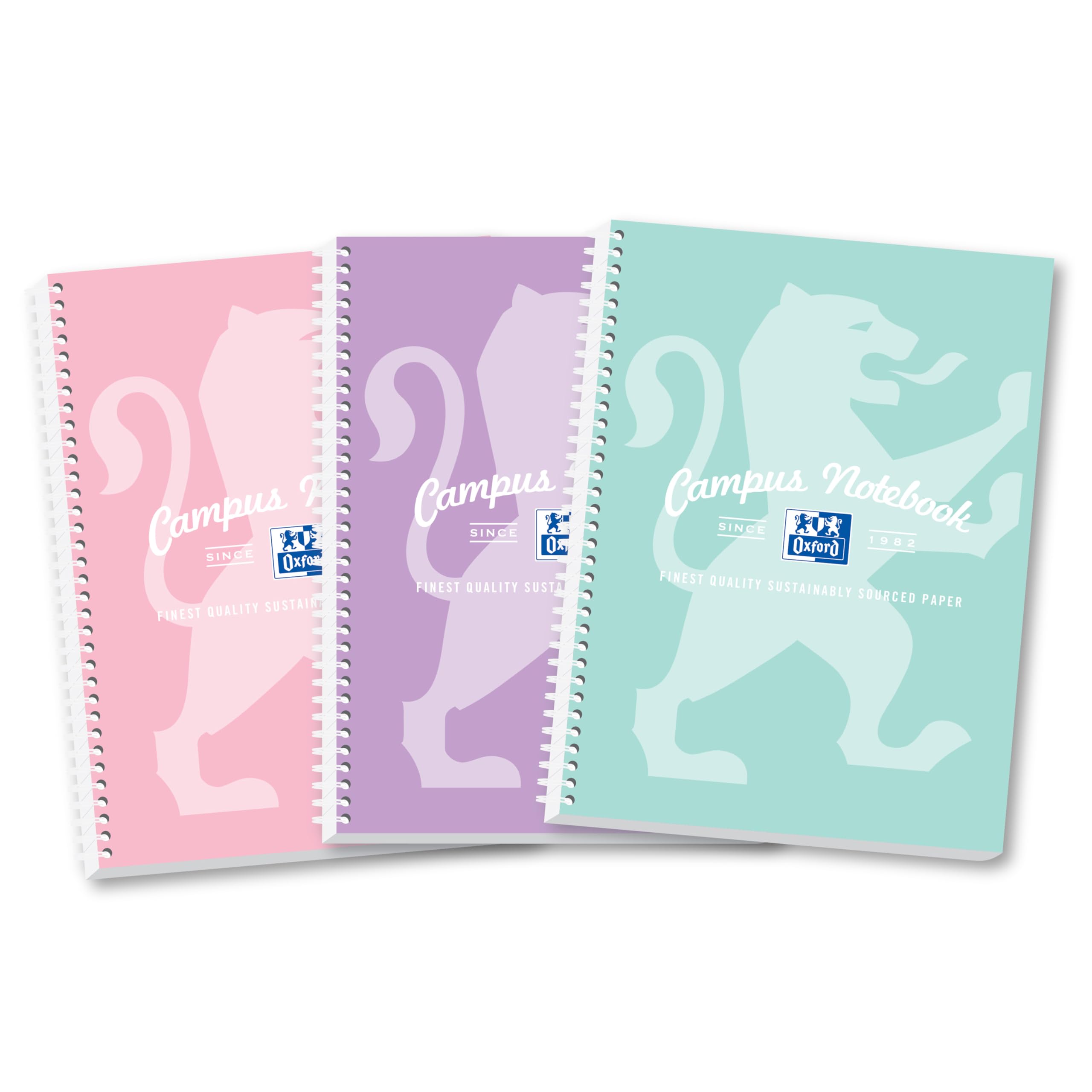 Oxford Campus A4 Wirebound Notebook - Pastel Assorted Colours (3 Pack) | Optik Paper+ | Scribzee Compatible