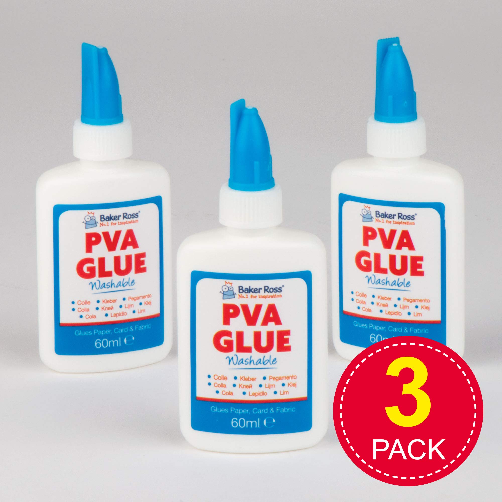 Baker Ross Mini Washable PVA Glue Bottles - 3 Pack, 60ml Each | Dries Clear 2