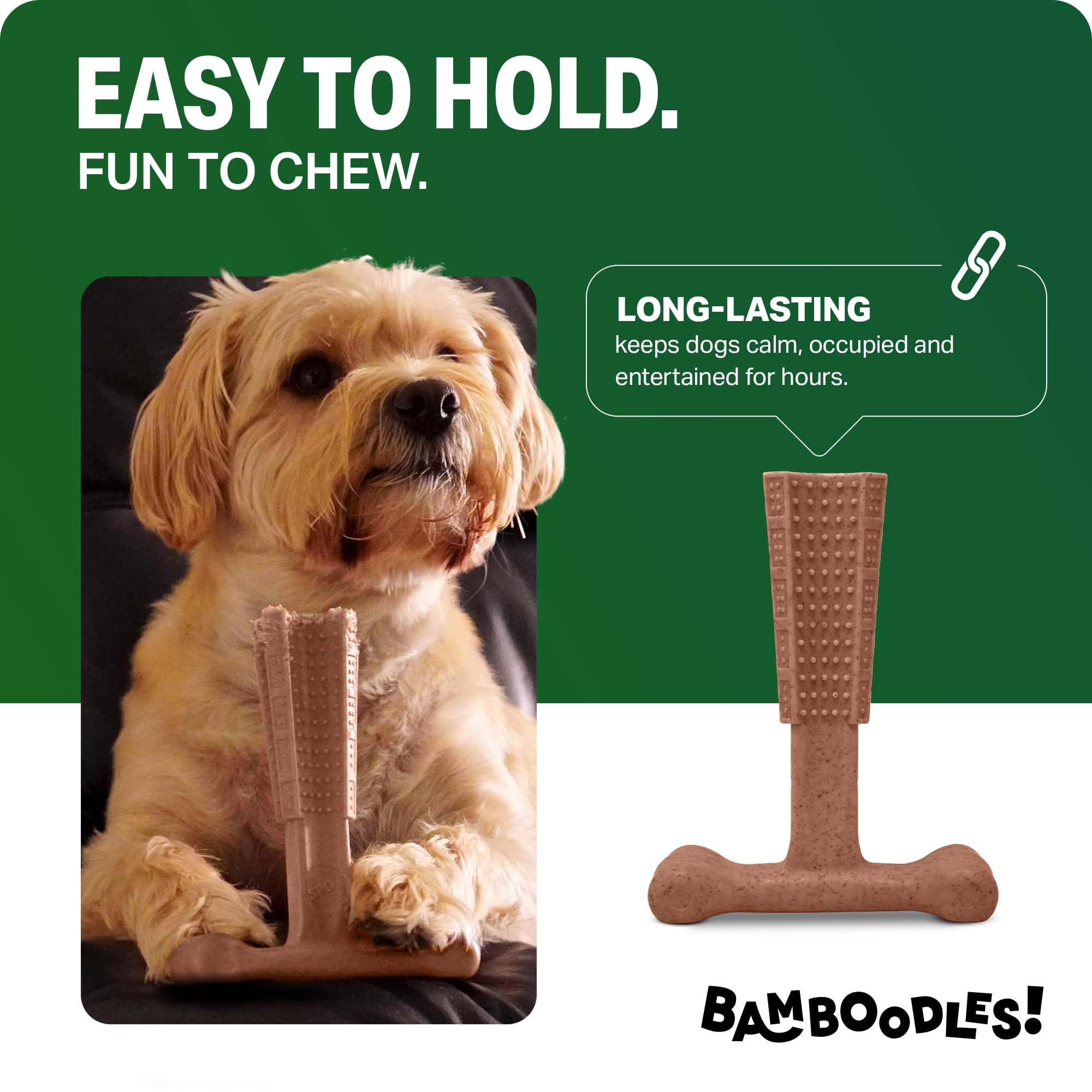 Bamboodles T-Bone Dog Chew Toy - Large Size | Durable Nylon & Bamboo Fibre | Beef Flavour