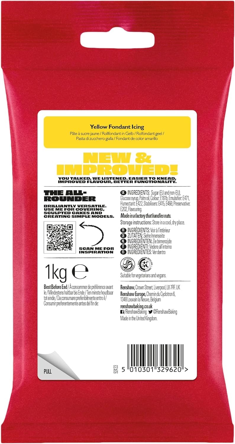 Renshaw Yellow Just Roll With It Fondant Icing - Ready to Roll, Vanilla Flavor | 1 kg 2