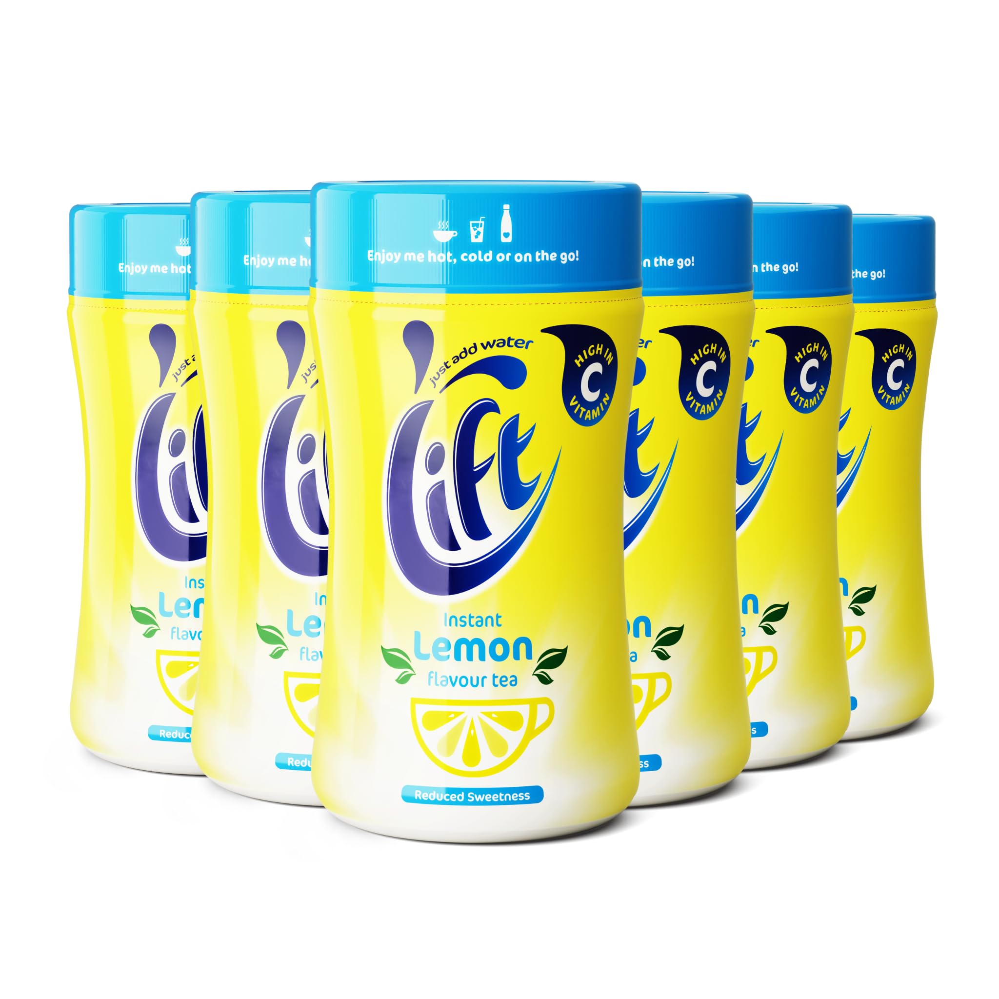 Lift Instant Lemon Flavour Tea Reduced Sweetness | 6 x 165g Jars | Hot or Iced Tea | Rainforest Alliance Certified