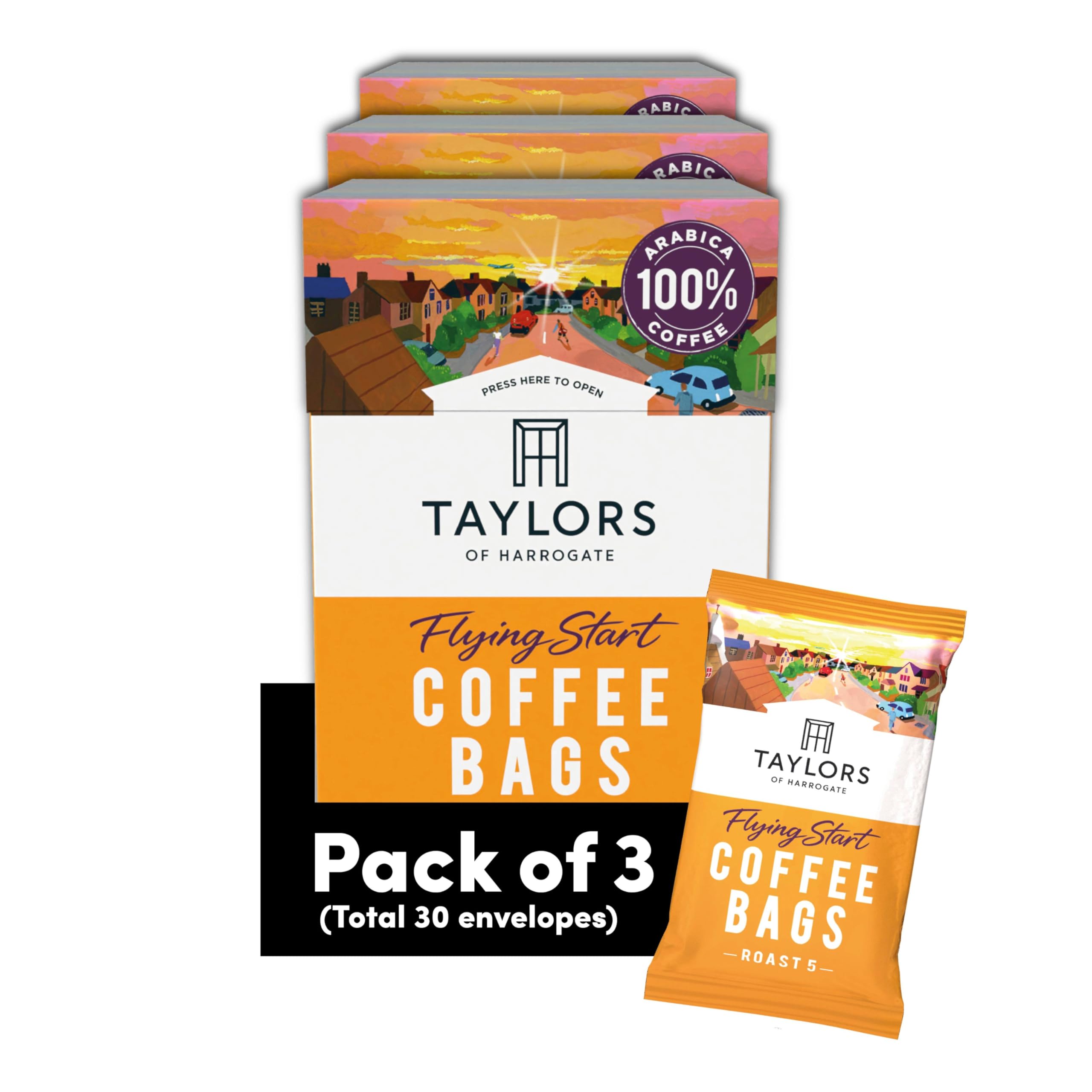 Taylors of Harrogate Flying Start Ground Coffee Bags - Dark Chocolate & Hazelnut Roast | 10 Count (Pack of 3) 1