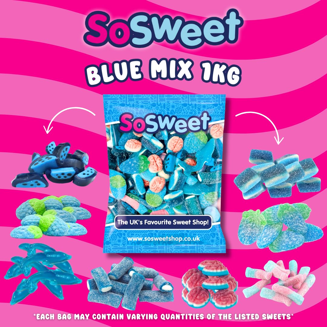SoSweet Blue Sweet Mix – 1kg Fruity Blue-Themed Pick & Mix Sweets for Parties, Baby Showers & Events