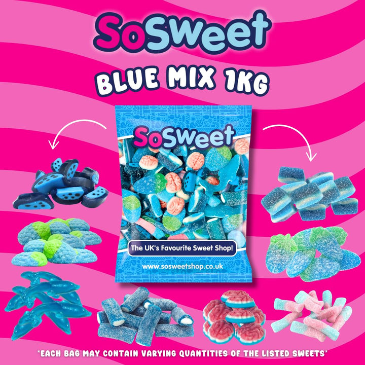 SoSweet Blue Sweet Mix – 1kg Fruity Blue-Themed Pick & Mix Sweets for Parties, Baby Showers & Events