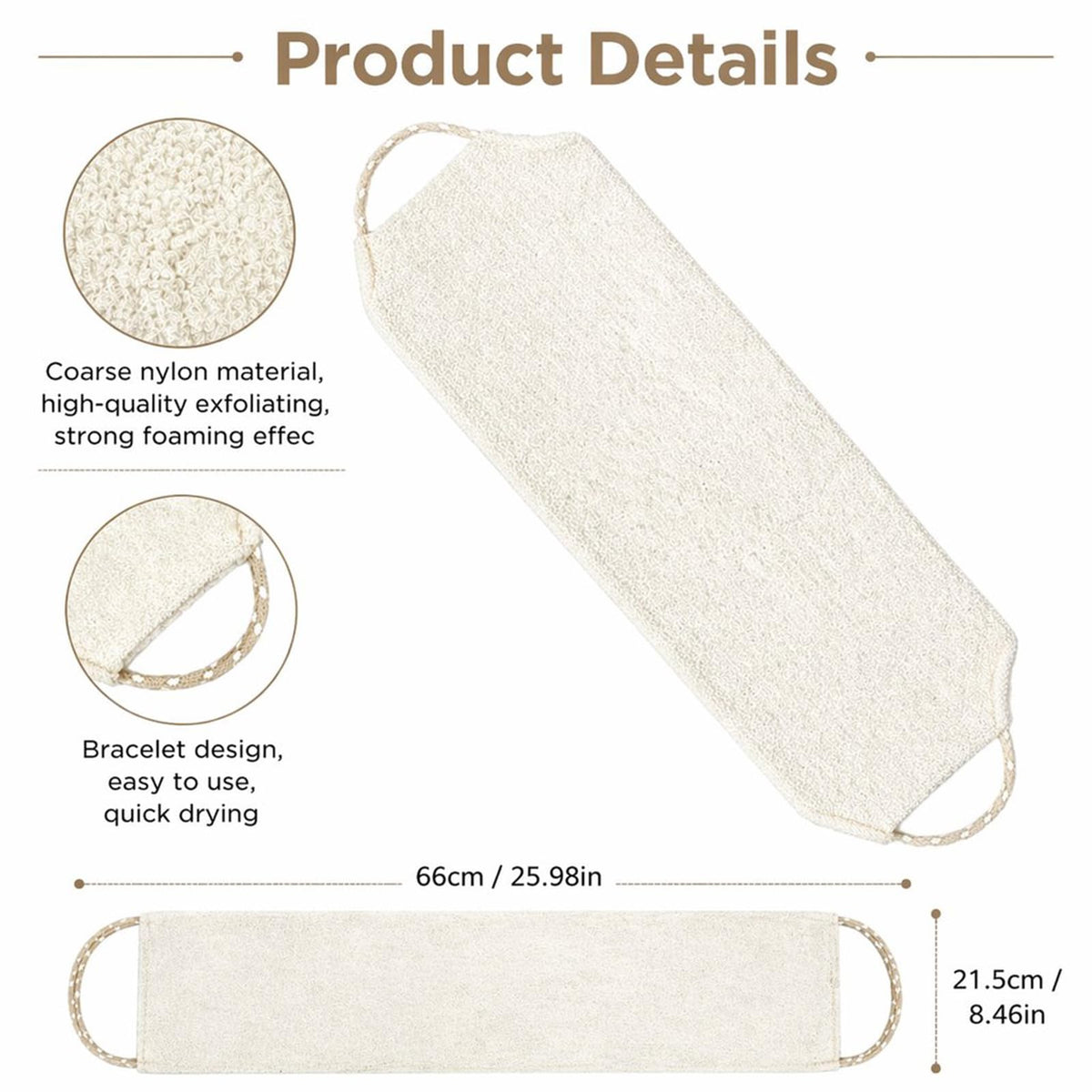 Admygo Back Scrubber - Double Sided Exfoliating, 26 Inch Reach | Nylon