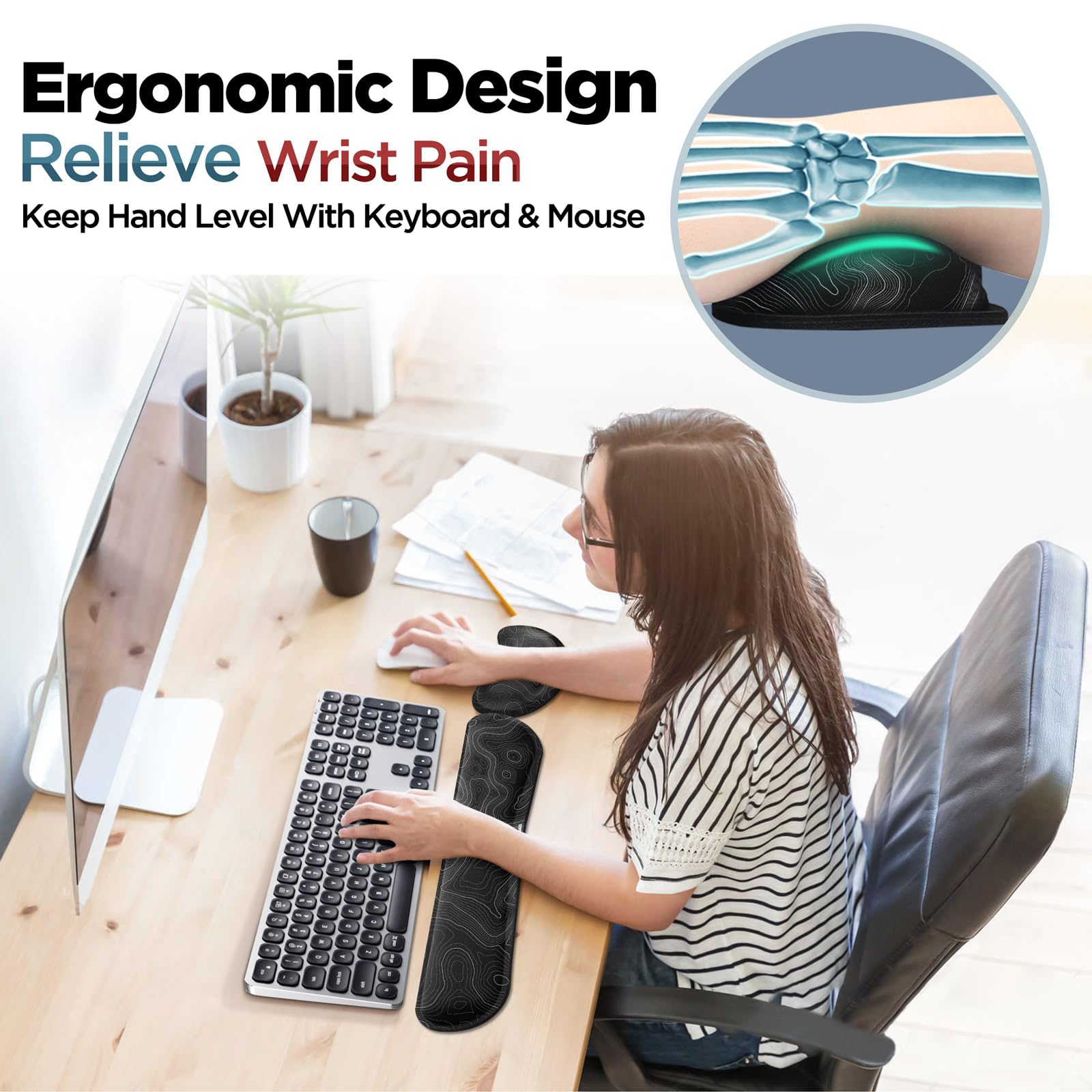Gimars Silky Gel Memory Foam Wrist Rest for Keyboard and Mouse | 3CM Ultra Thick Ergonomic Support