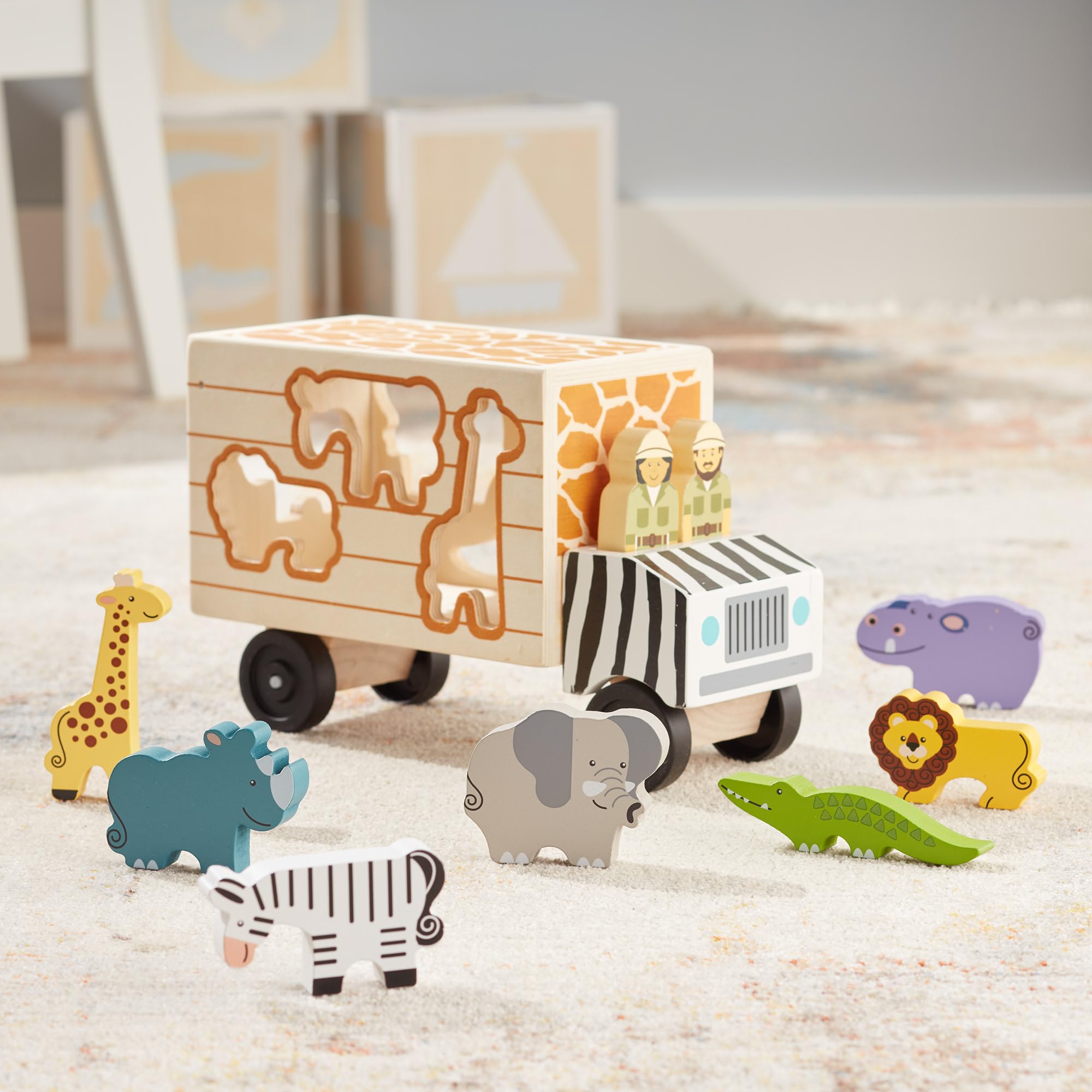 Melissa & Doug Safari Animal Rescue Truck Wooden Shape Sorter Toy | Ages 2+ 9