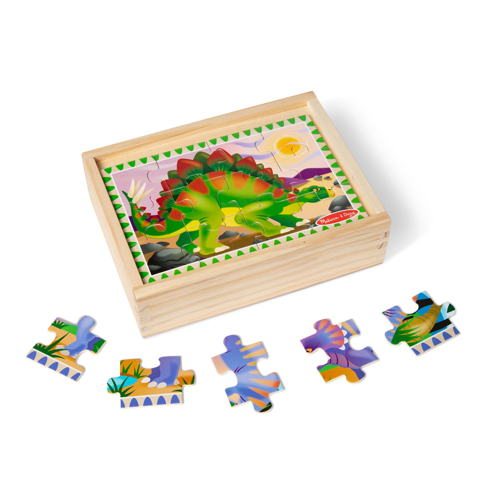 Melissa & Doug Dinosaur Jigsaw Puzzles in a Box | 4 Wooden Puzzles | Ages 3-6 1