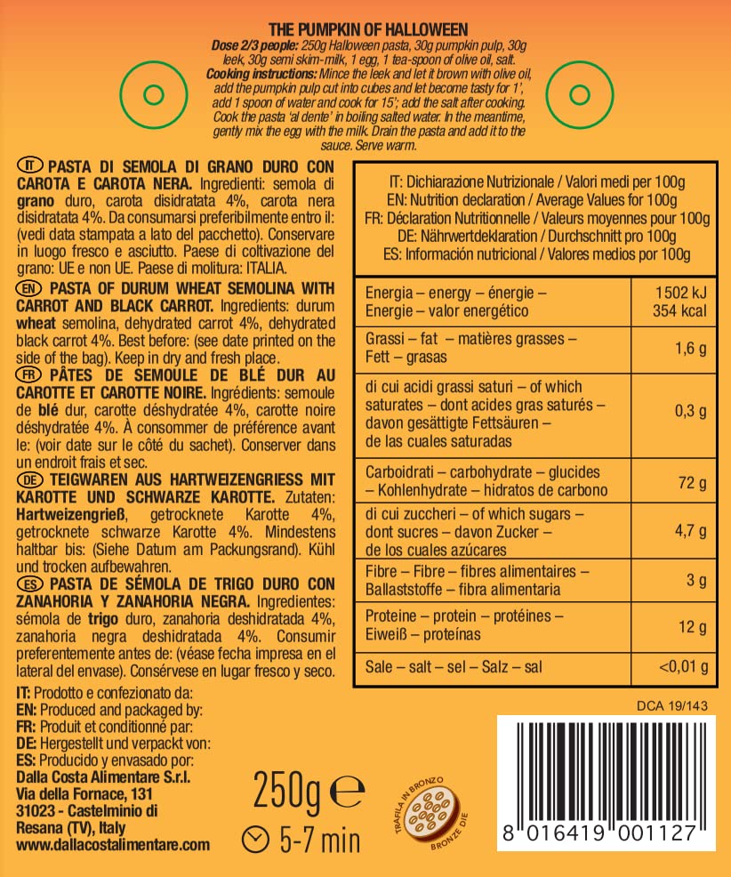 Dalla Costa Halloween Tricolour Pasta 250g