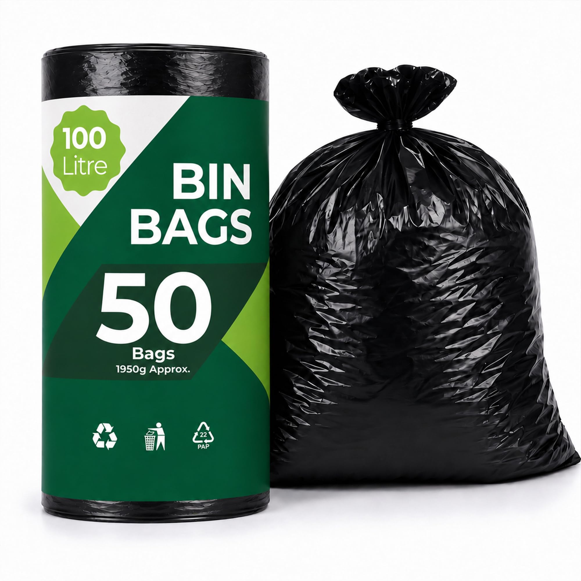 EasyBin 100L Bin Bags - 50 Count | Large Capacity | Durable Plastic