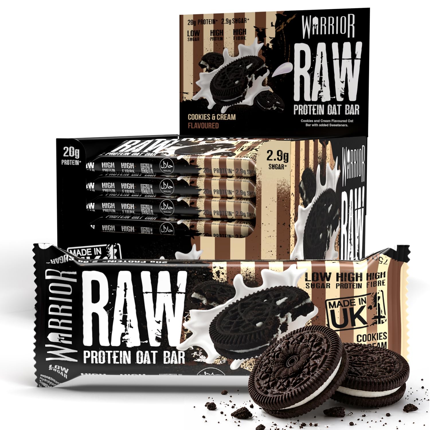 Warrior Raw Protein Bars - 20g Protein Per Bar | Low Sugar | 24 Pack
