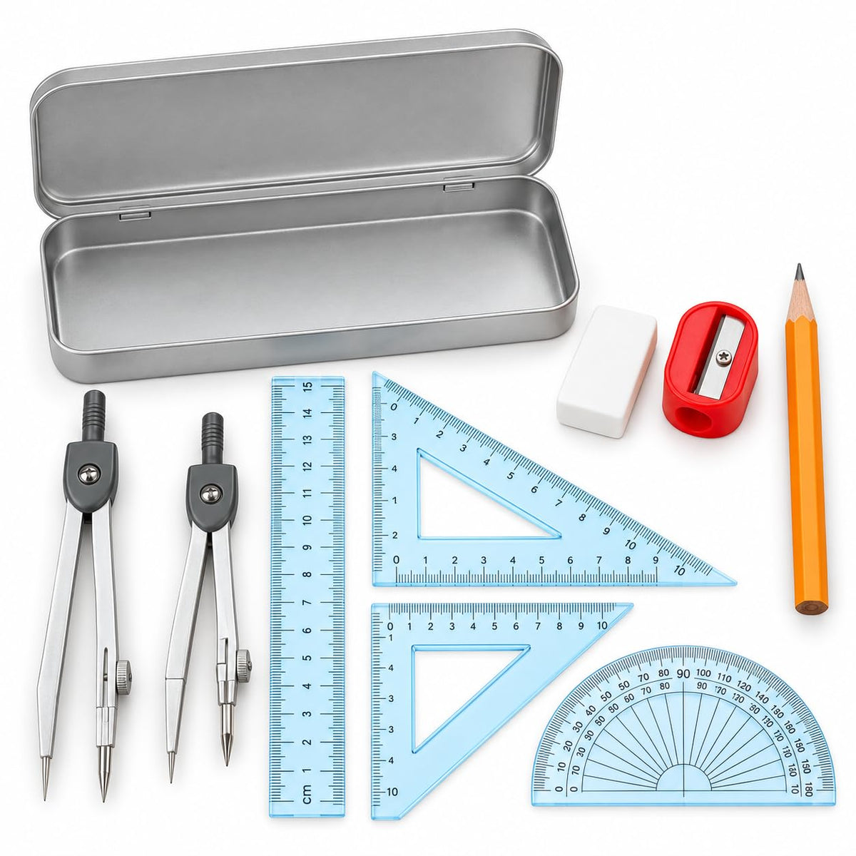 1ABOVE Geometry Set - 9 Piece Maths Tools with Metal Compass & Storage Tin