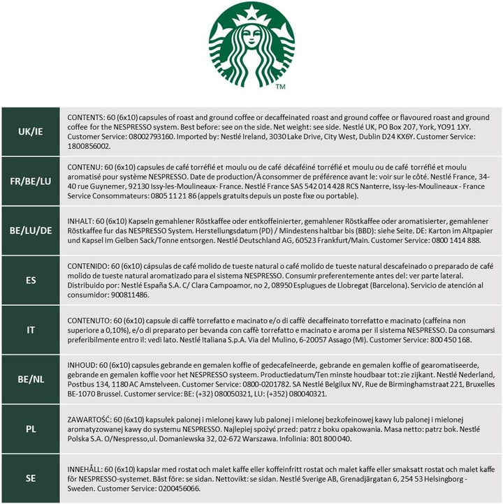 STARBUCKS - Breakfast Blend Medium Roast Coffee Capsules, 60 Capsules (6 x 10) for Nespresso Machines