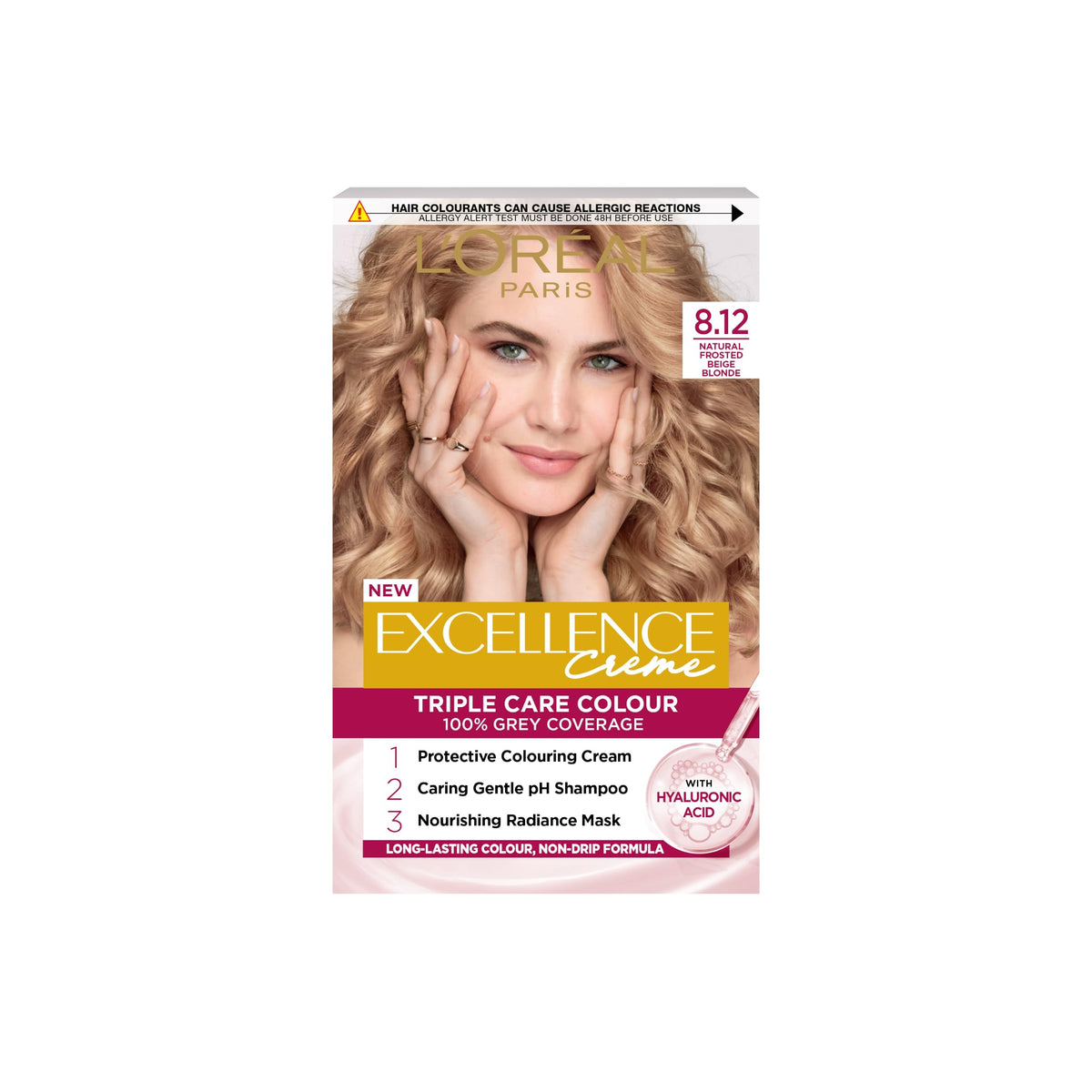 L'Oreal Paris Excellence Crème Permanent Hair Color - 8.12 Natural Frosted Beige Blonde | Up to 100% Grey Coverage | Triple Care Colour Ritual
