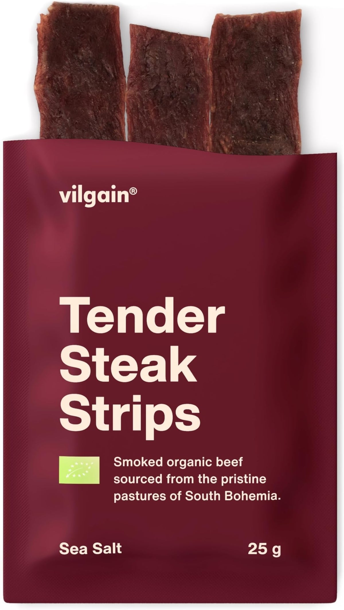 Vilgain Organic Beef Steak Strips Jerky - Black Pepper, 5 x 25 g