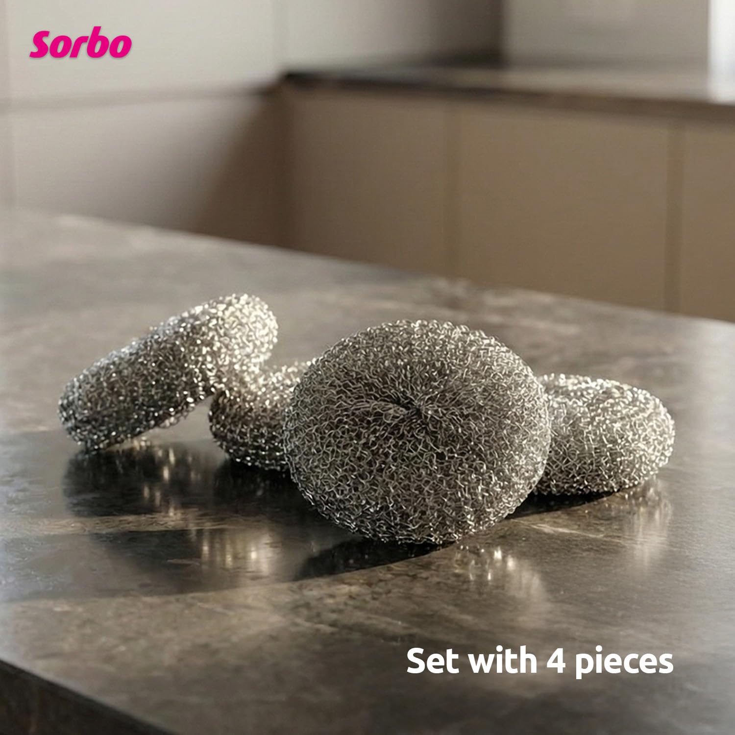 Sorbo Metal Pan Scourers - Heavy-Duty Steel Wool Pads for Tough Grease | 4 Pack 6